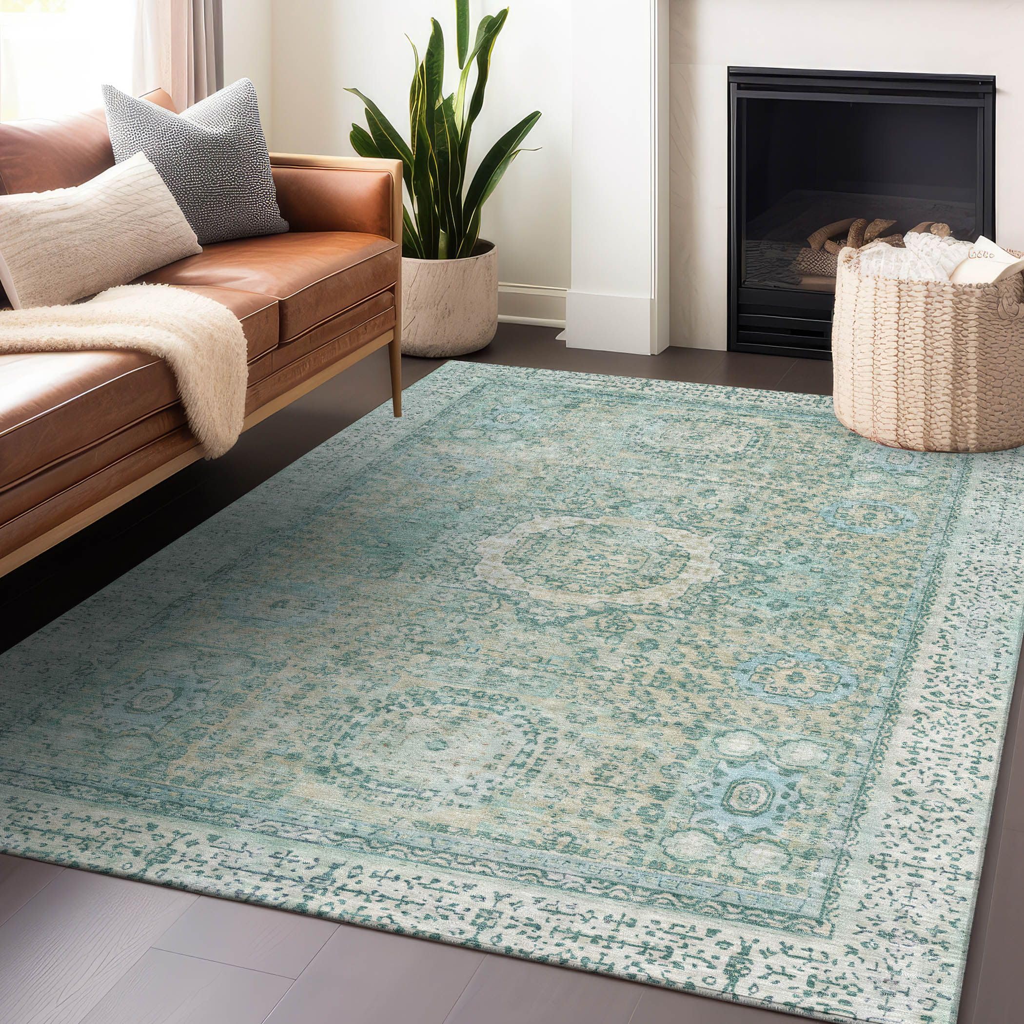 Addison Rugs Chantille ACN1740 Turquoise 5' x 7'6" Indoor/Outdoor, Machine Washable, Easy Clean, Non Shedding, Bedroom, Living Room, Dining Room,
