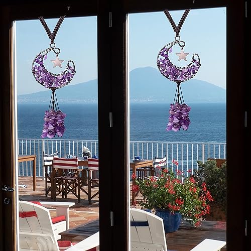 Miniatura 5 de DUQGUHO Adorno colgante de amatista, accesorio de decoración de automóvil morado, árbol de la vida de cristal para mujeres y hombres, bonita