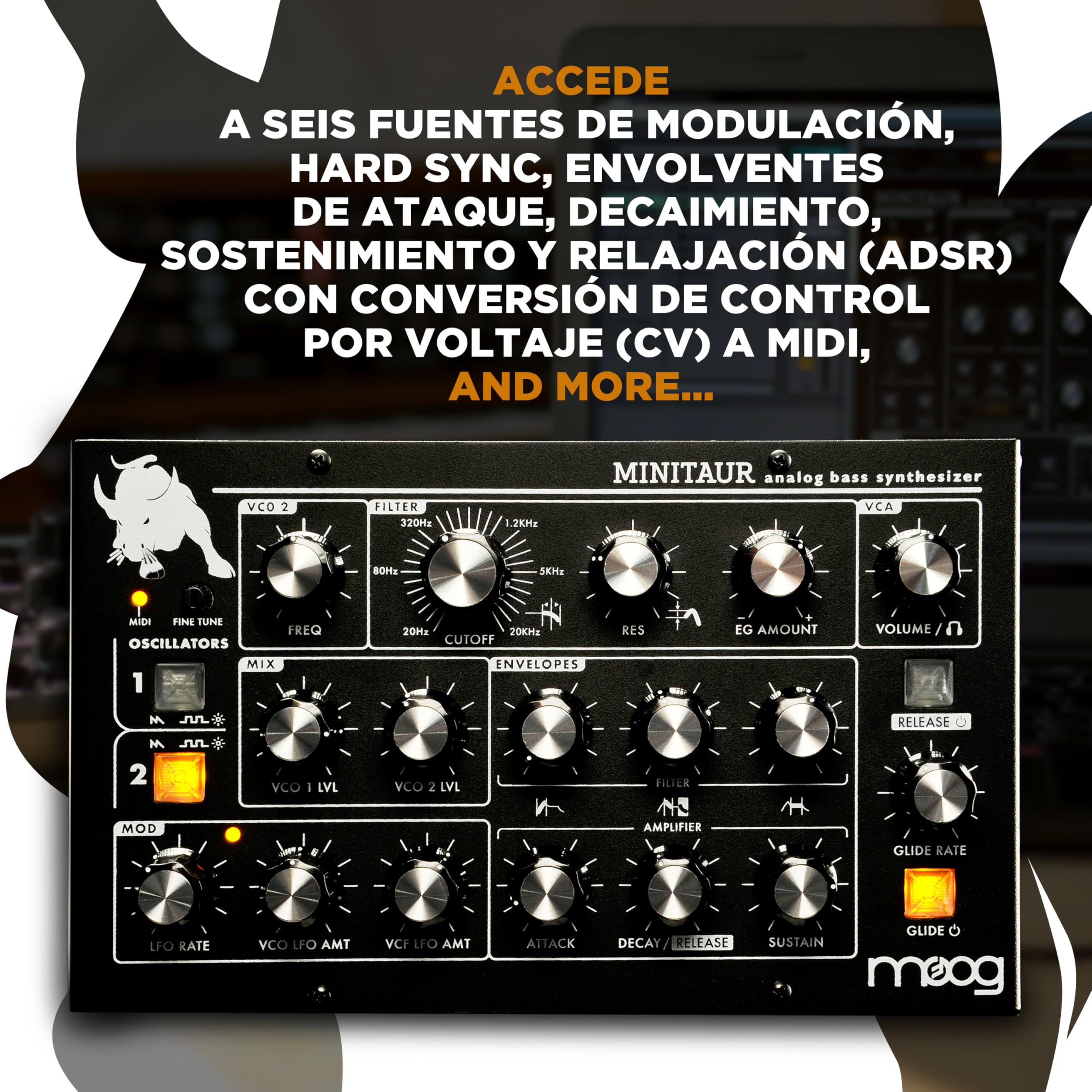 MOOG Minitaur Sintetizador Analógico de Bajo | Módulo Compacto con 128 Presets, Amplificador de Auriculares y Editor de Software