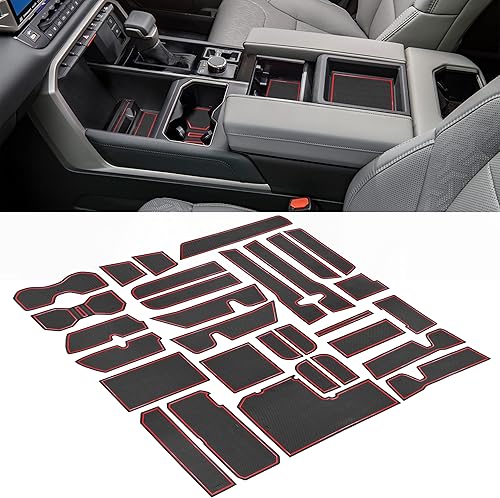 SENSHINE Forros personalizados para accesorios Toyota Tundra 2022 2023 para portavasos tapetes de forro de consola central kit de forros de bolsillo