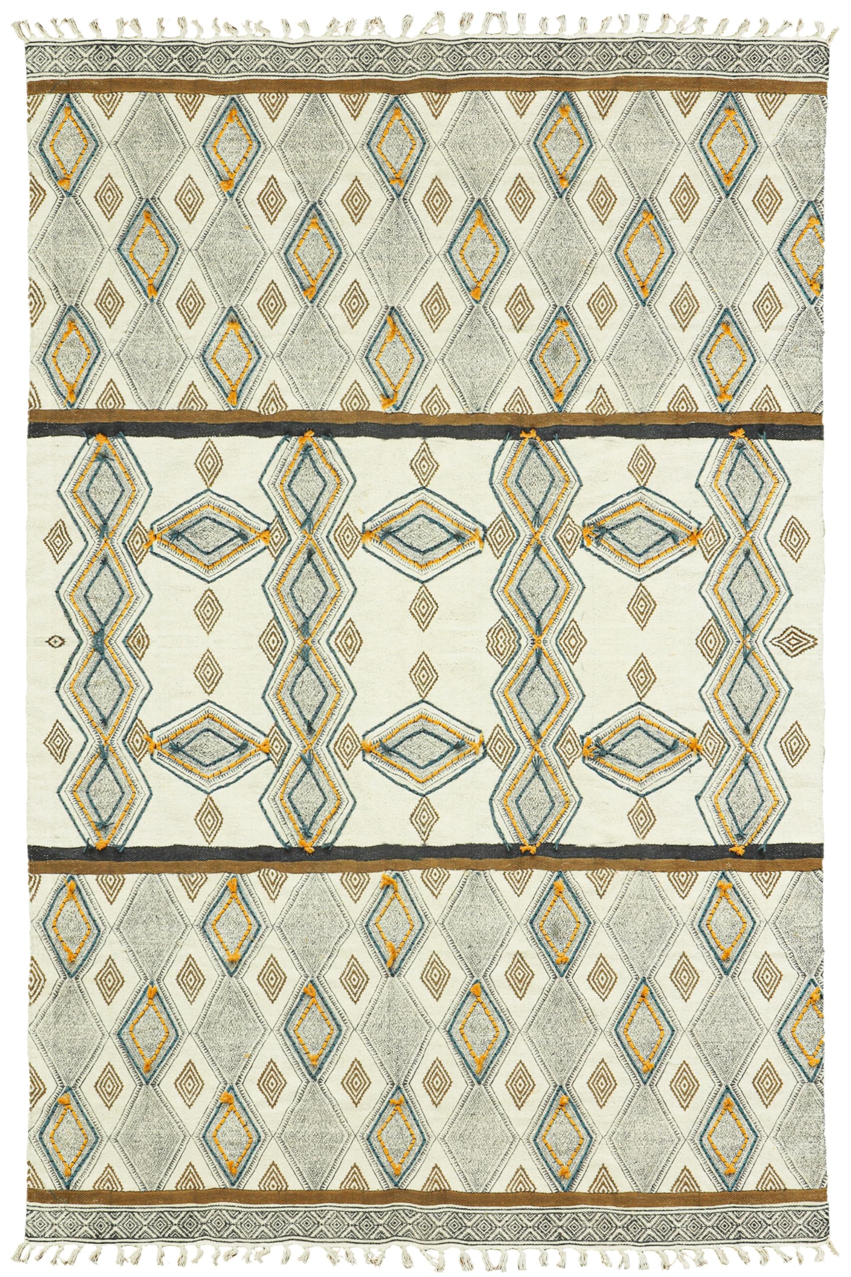 Kelim-Teppich, 3 m, quadratisch, matt, grau und beige, geometrisch, dick, 0,48 cm, Flachgewebe, handwaschbar, für drinnen und draußen, Baumwollteppiche für Flur, Esszimmer