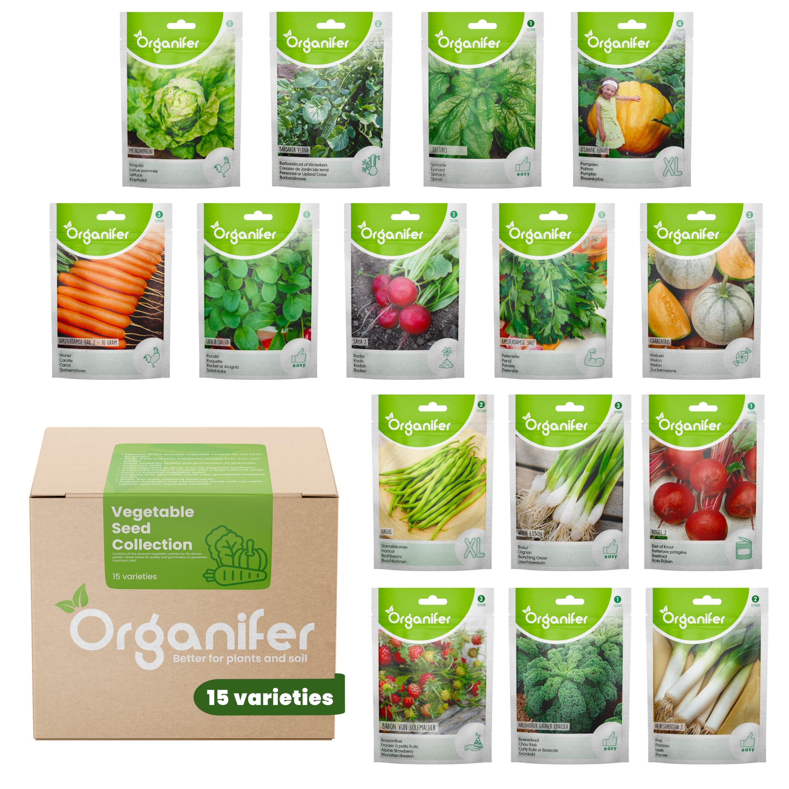 Paquetes De Semillas De Hortalizas | Semillas De Huerta - Semillas De Hortalizas - Semillas De Espinacas - Semillas De Berros - Semillas De Lechuga - Organifer