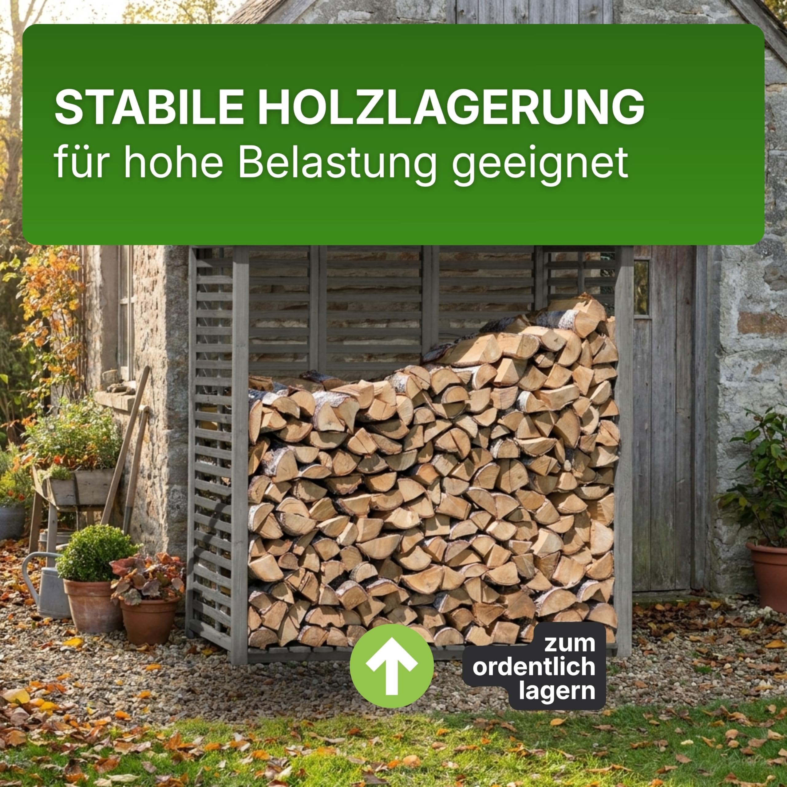Gartenpirat Holzunterstand für Kaminholz mit Rückwand – wetterfestes Kaminholzregal für ca. 2 m³ Holz, 208 x 200 x 75 cm, stabiles Brennholzlager aus Holz