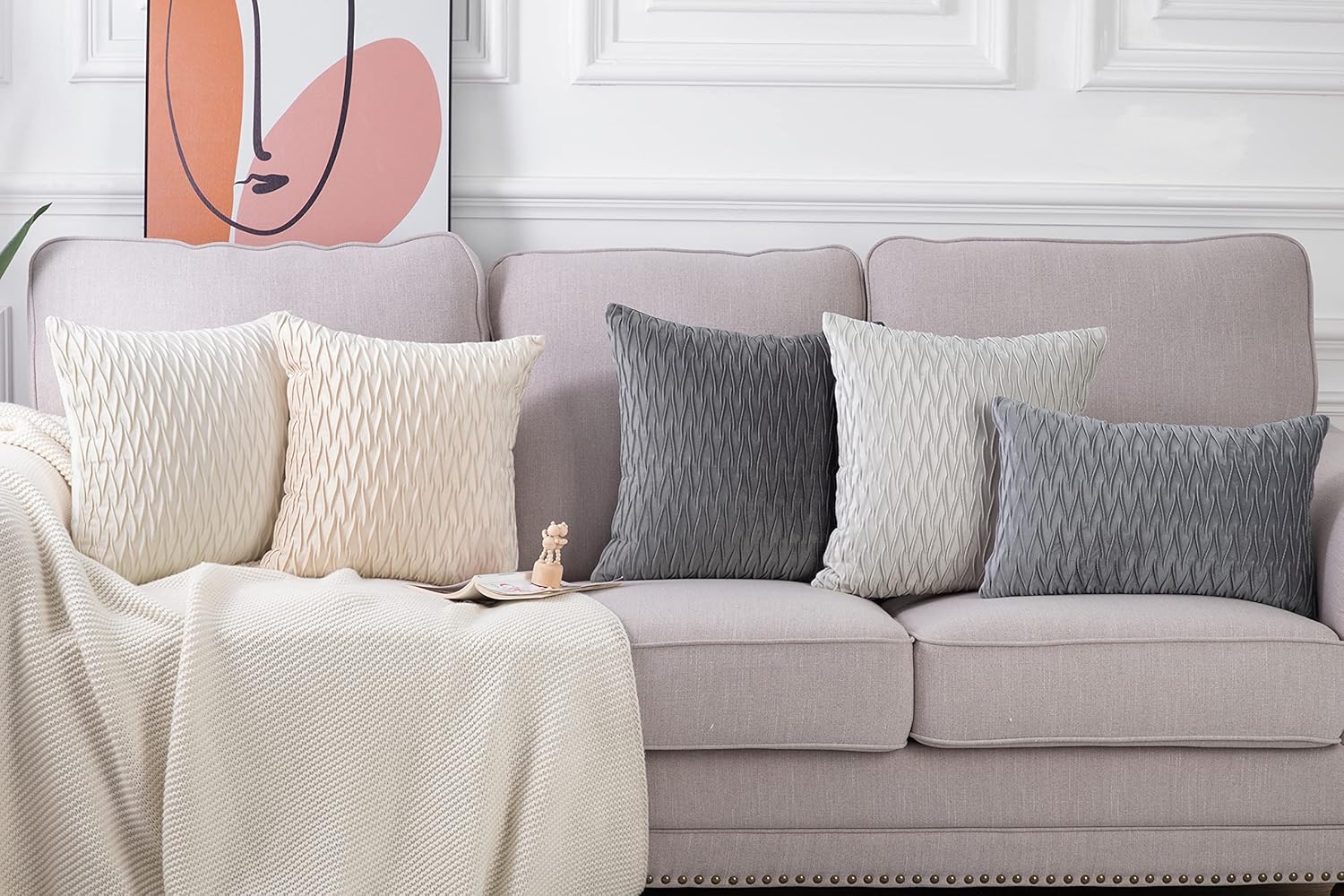 MADIZZ Set of 2 Super Soft Velvet Decorative Throw Pillow Covers 12x20 inch White Rectangular with Texture Luxury Style Cushion Case Pillow Shell for Sofa Bedroom - Image 6