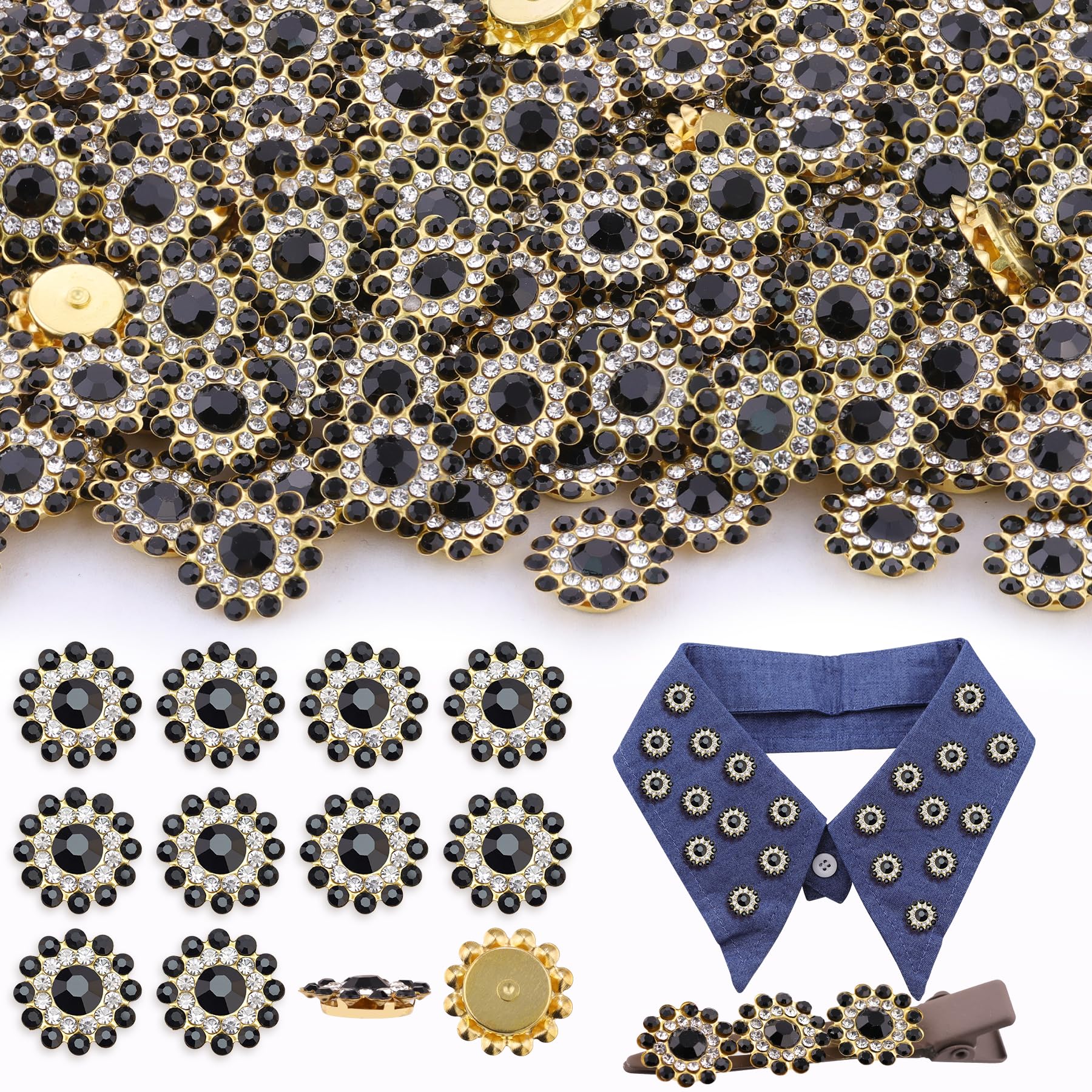 150PCS 14MM Black Sew on Rhinestones for Bedazzling, Sew On Gems for Crafts | Bedazzling Gemstones for Crafts Clothes Hats, Jewels for Bedazzling, Crystal Flatback Colorful Rhinestones, Bedazzled Kit
