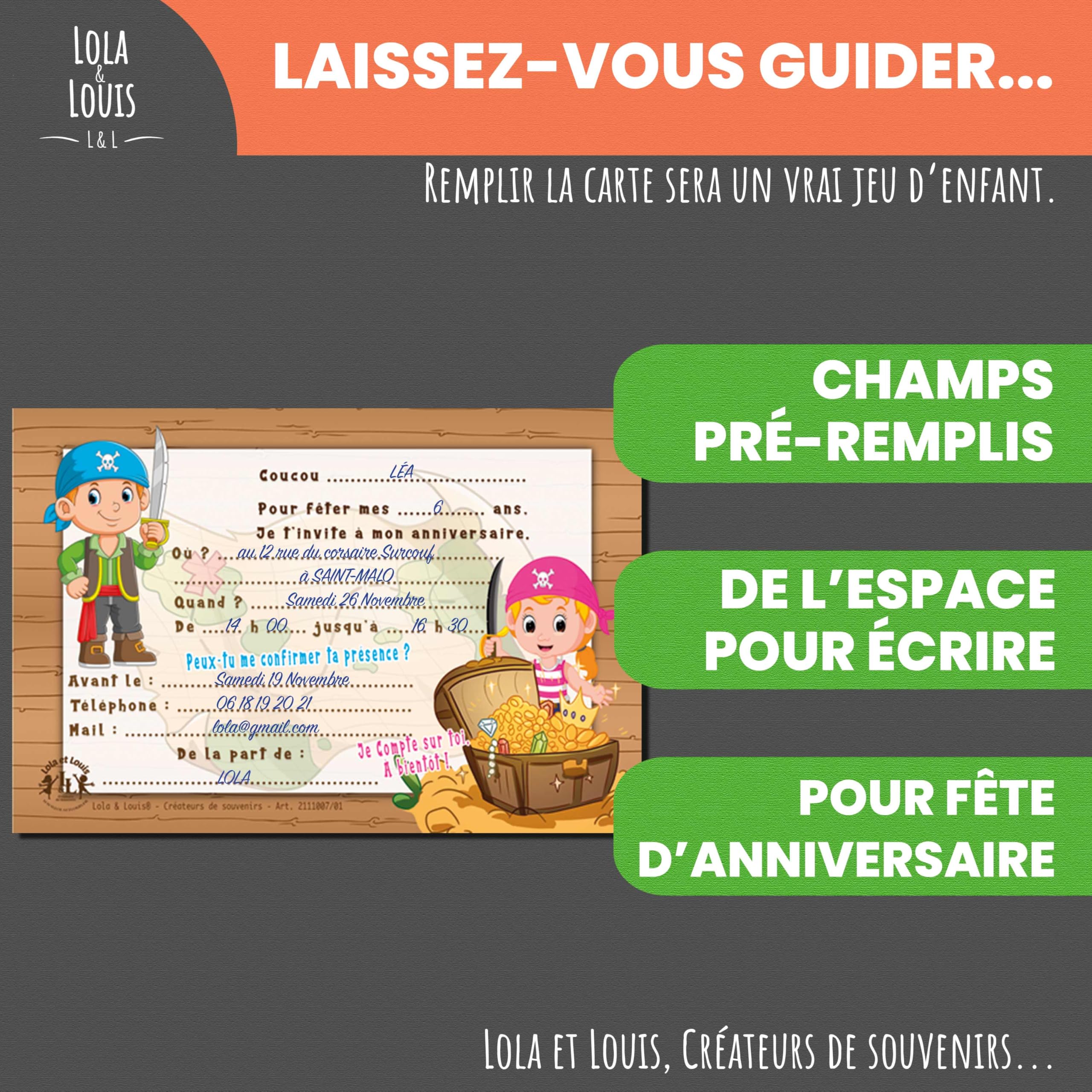 Lola et Louis (L&L) 10 biglietti invito compleanno ragazza in francese • 10 buste • Temi unicorno, cielo, arcobaleno, nuvole • Cartoni per invitare ragazze e ragazzi