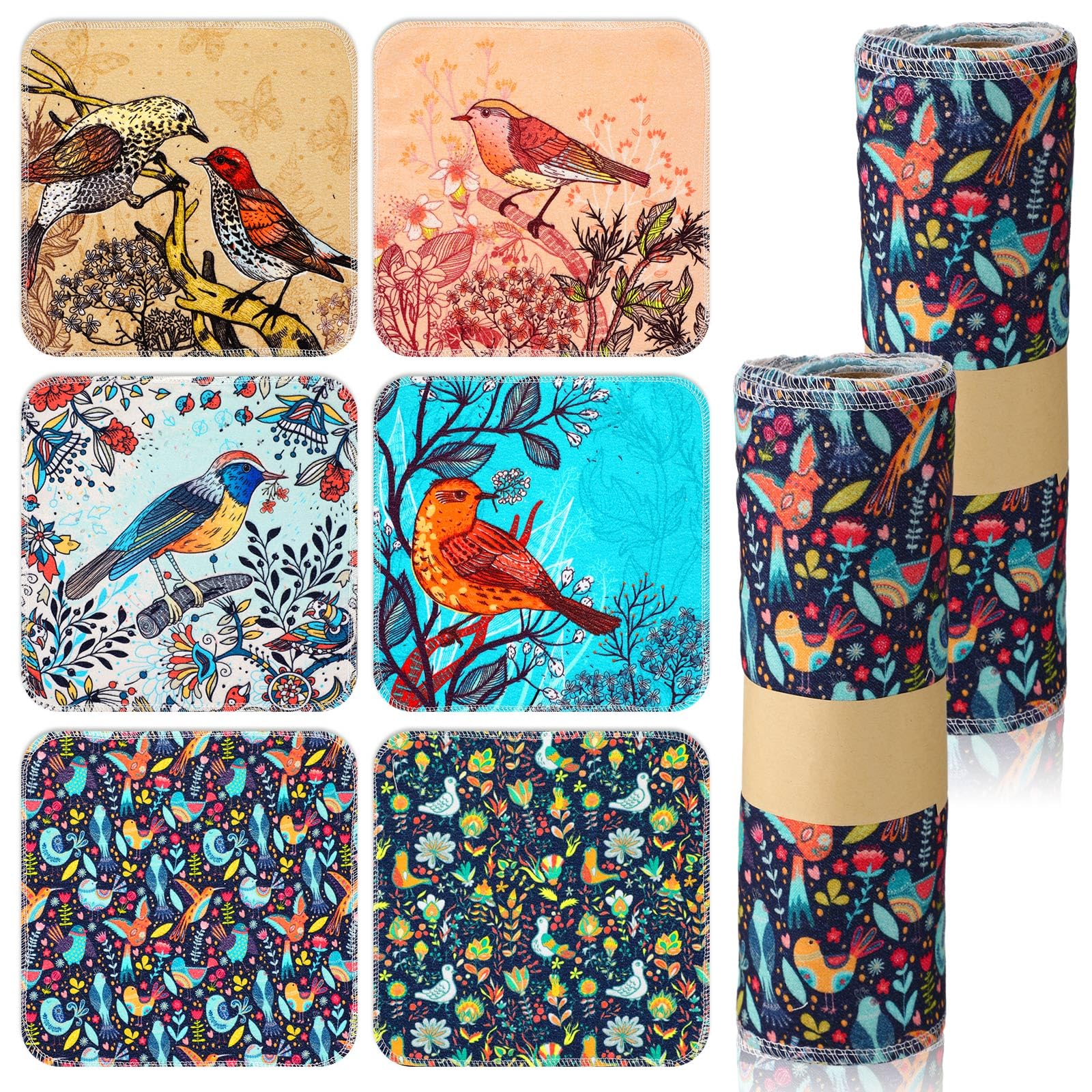 Photo 1 of 48 Pcs Paperless Towels Roll Washable Cotton Cloth, Reusable Paper Towels with Durable Cardboard Roll - 10 x 10 Reusable Napkins Paperless Paper Towels(BLUE FLOWERS PATTERN