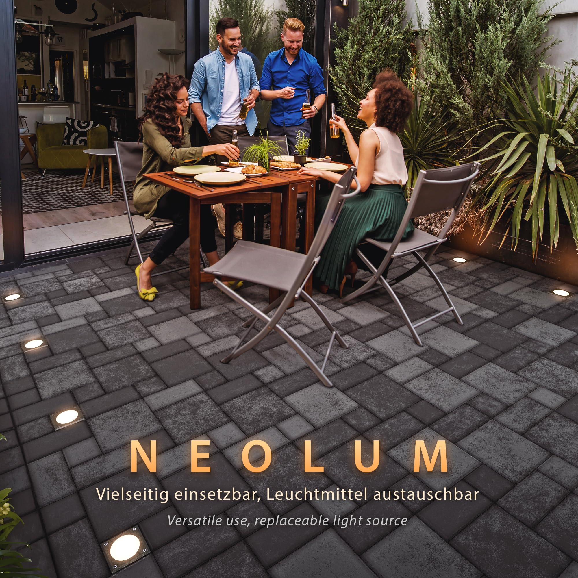 ledscom.de 6x LED Pflasterstein NEOLUM für außen, IP67, eckig, 10 x10cm, inkl. GX53 RGB Leuchtmittel, 670lm, Smart Home
