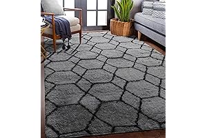 Black and Grey Moroccan Geometric Plush Rug 5x8