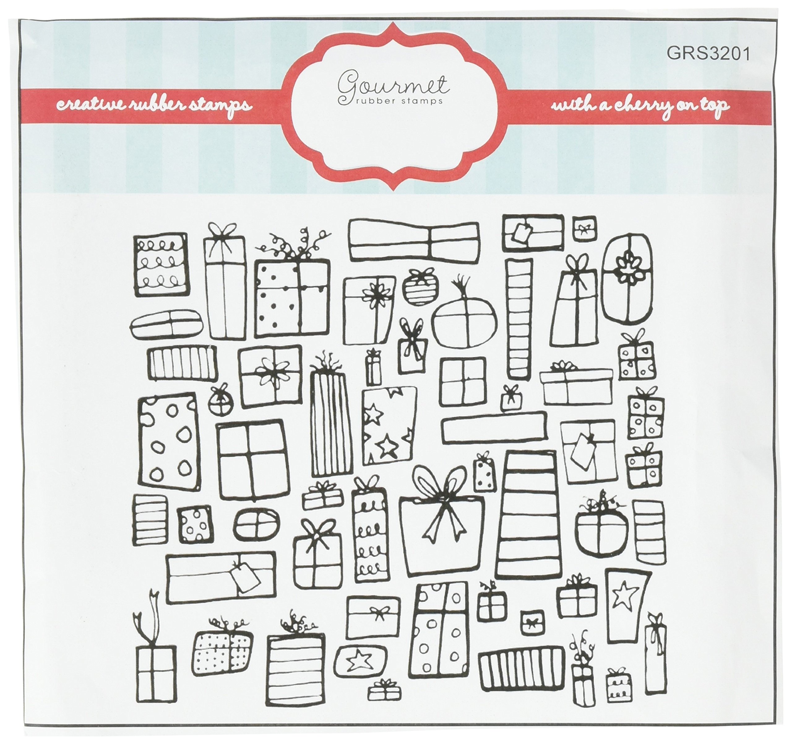 Gourmet Rubber Stamps GRS3201 Cling Stamps, 6.5" x 6.5", Presents Background, Red