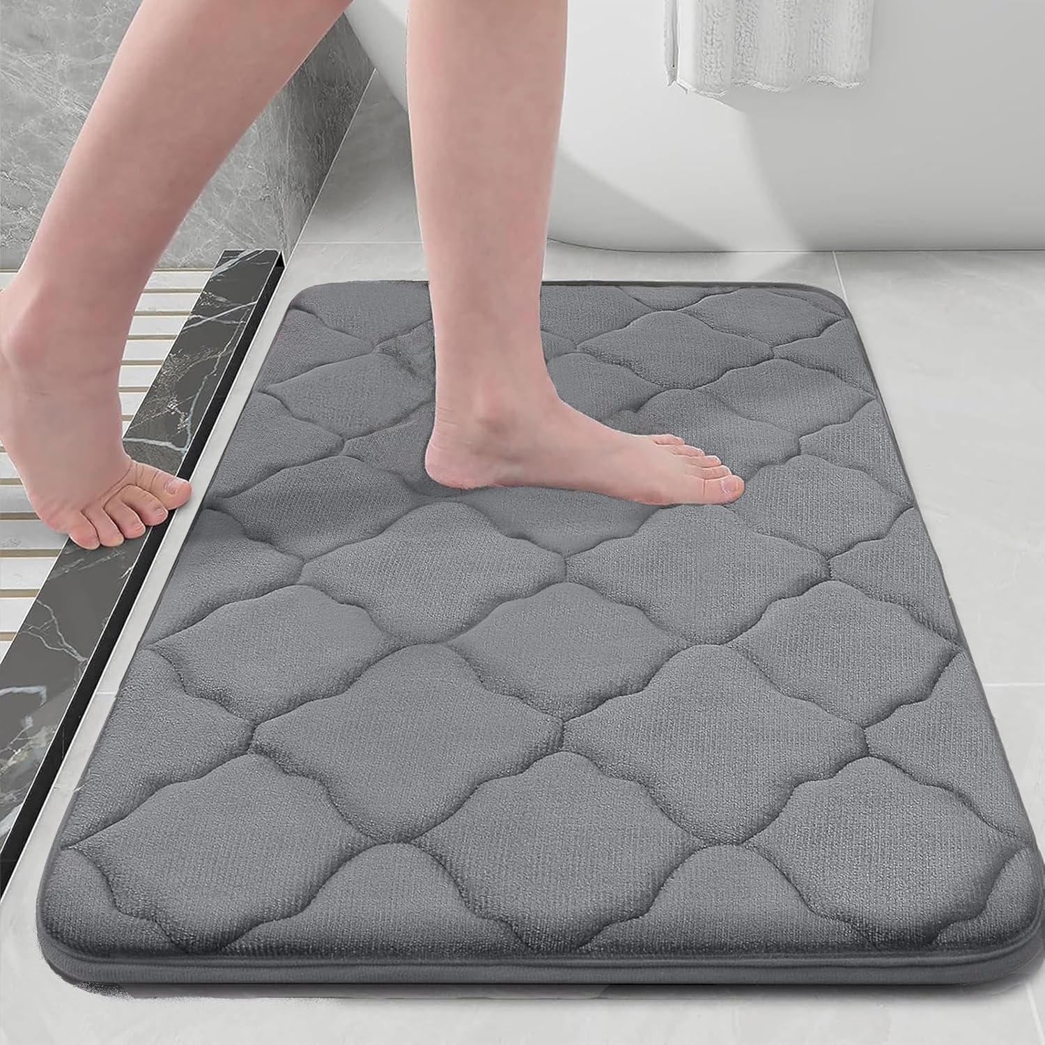 Memory Foam Bathroom Rugs Sets 2 Piece - 32x20 Bathmat + 24x20 U-Shaped Contour Rug - Luxury Flannel Washable Non Slip Bath Mat for Bathroom Tub Indoor Essentials Morocco Grey - Image 3