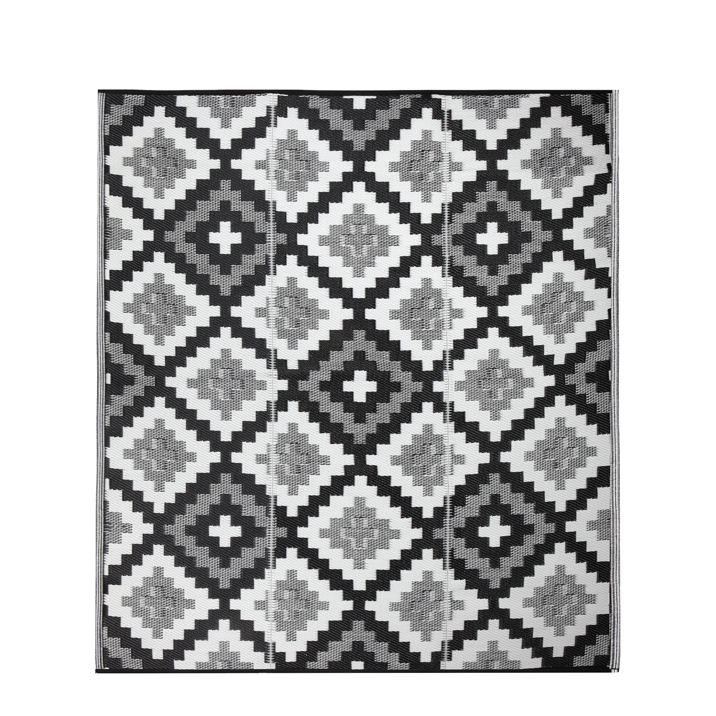 Sapana Carpet-Mats Chatai Mats for Home Outdoors Picnic Multipurpose, Foldable, Reversible, Rectangular, Plastic chatai Floor Mat for Sleeping Indoor use Kilim-04 Black & White (W 180 cm x L 180 cm)