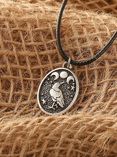 Miniatura 4 de HAQUIL Raven Necklace, Wiccan Raven Triple Moon Goddess Charm Pendant, Raven Jewelry Gift for Men and Women