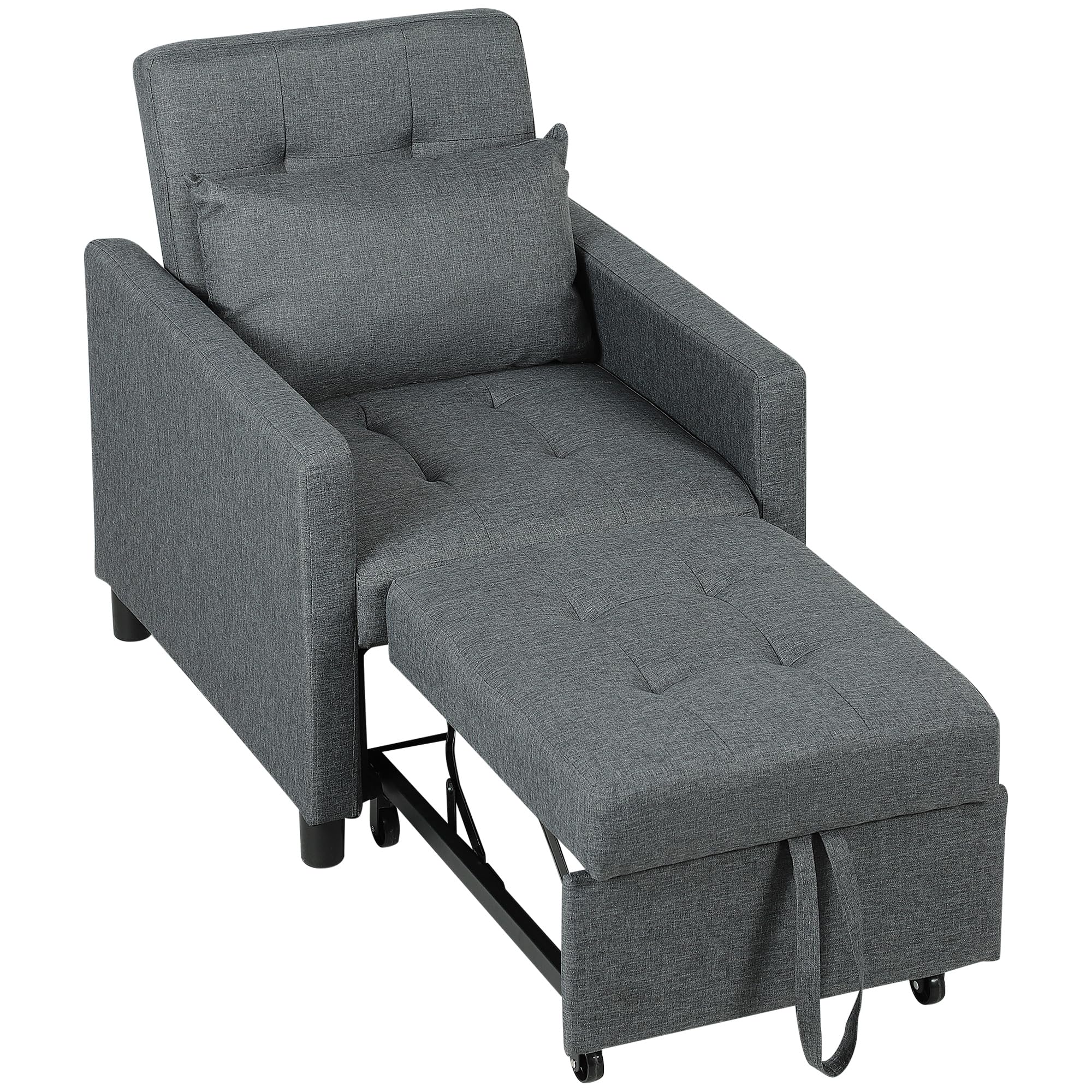 HOMCOM 3 in 1 Sofa Bed, Convertible Foldable Sleeper Chair Bed, Dark Grey