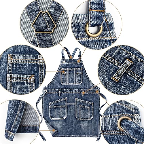 Miniatura 2 de Jeanerlor - Delantal de peluquería de trabajo estilo lavado con bolsillos para mujeres y hombres