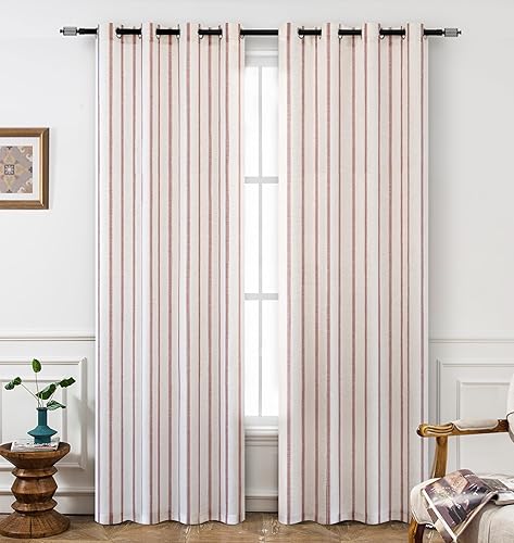 Vista 35 de DriftAway - Cortinas de mezcla de lino estilo granja opacas de 96 pulgadas de largo para dormitorio, cortinas de lino con rayas verticales Gris
