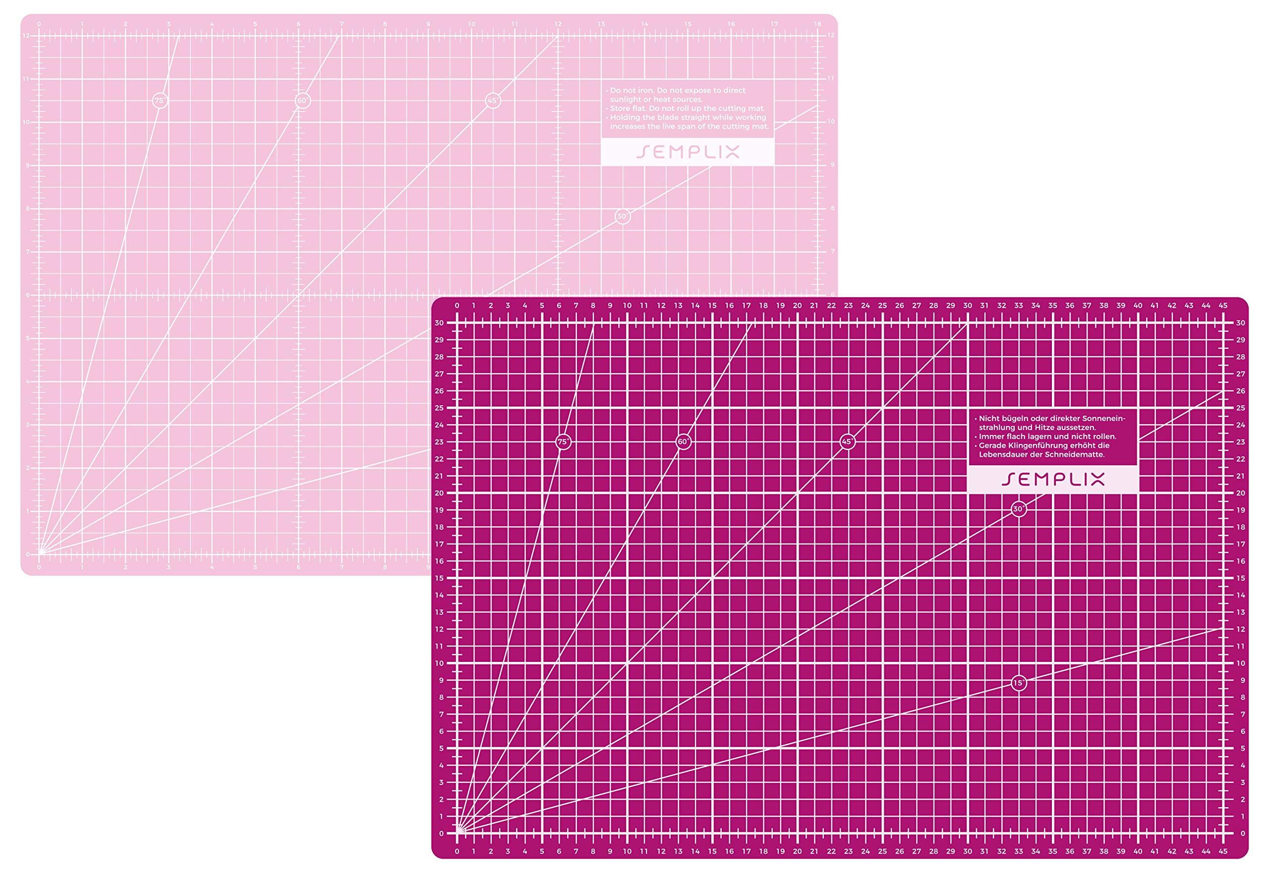 SEMPLIX Patchwork Starter Set mit Schneideunterlage (A3), Rollschneider Maxi, Lineal + Nähnadeln, Stecknadeln & Trickmarker (pink/Beere)