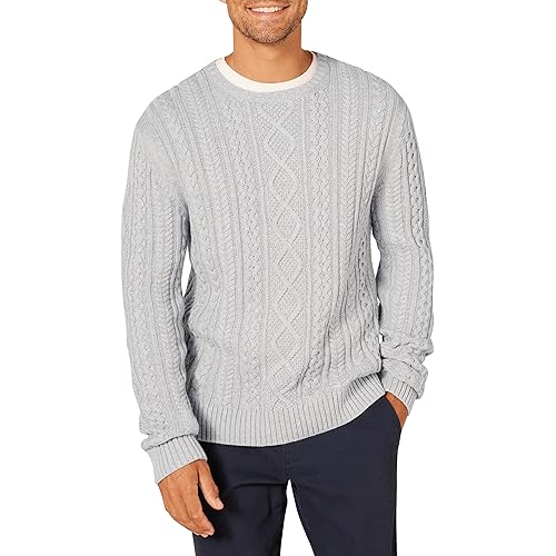 Amazon Essentials Men's Long-Sleeve 100% Cotton Fisherman Cable Crewneck Sweater