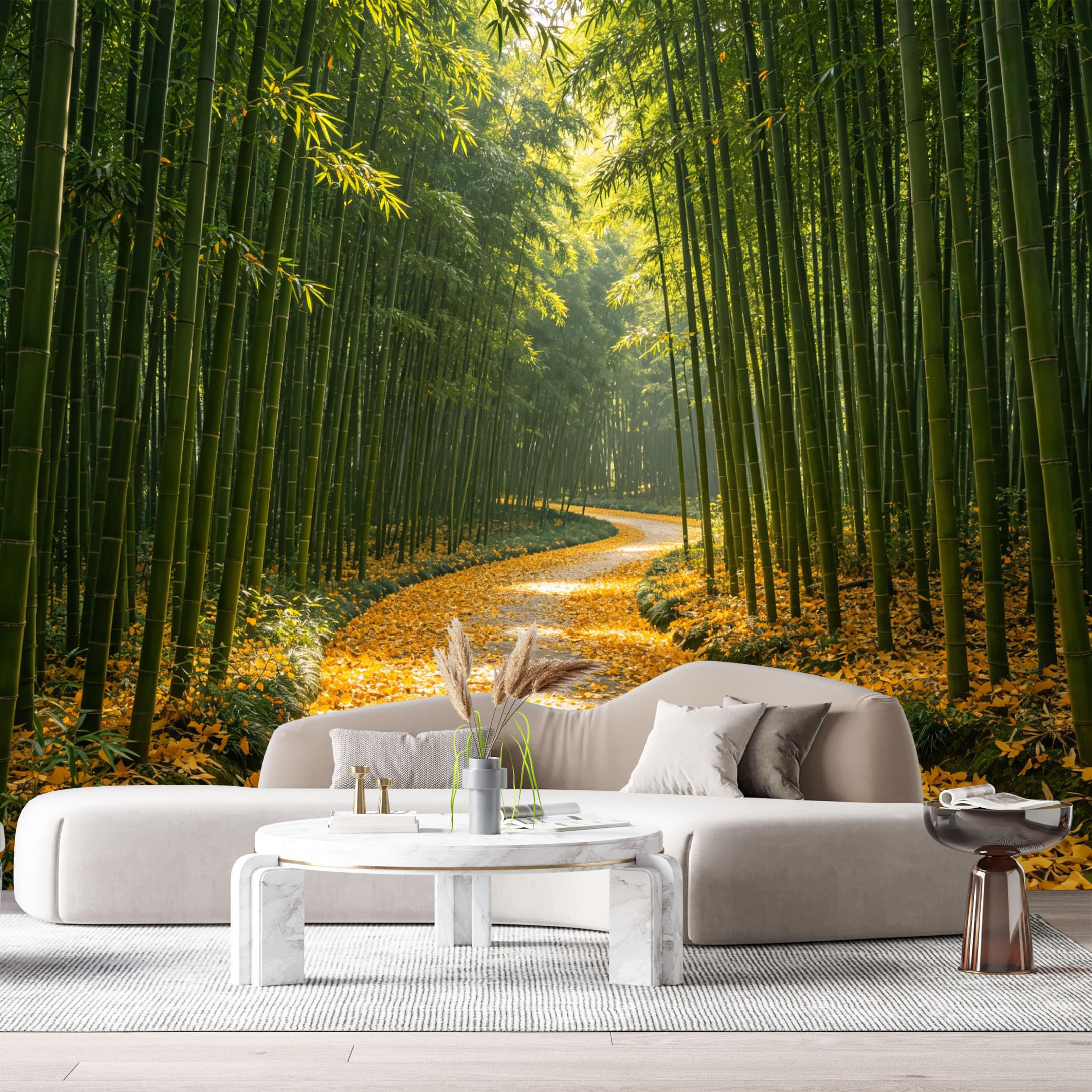 Custom Size Wall Murals Bamboo Forest Landscape Sunlight Path Botanical Nature Scene SelfAdhesive Wall Fabric Removable Large Wallpaper for Photo Living Room