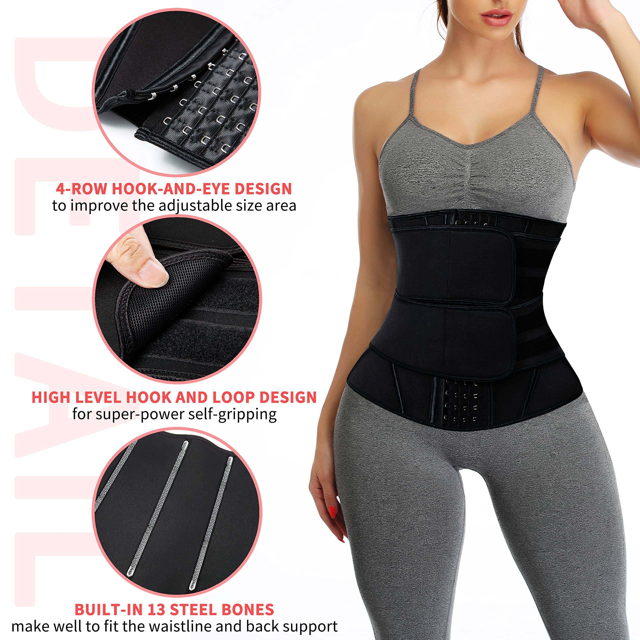 Neopren sauna trener talii gorset pas potowy dla kobiet trymer kompresyjny trening fitness wsparcie pleców - czarny - rozmiar M