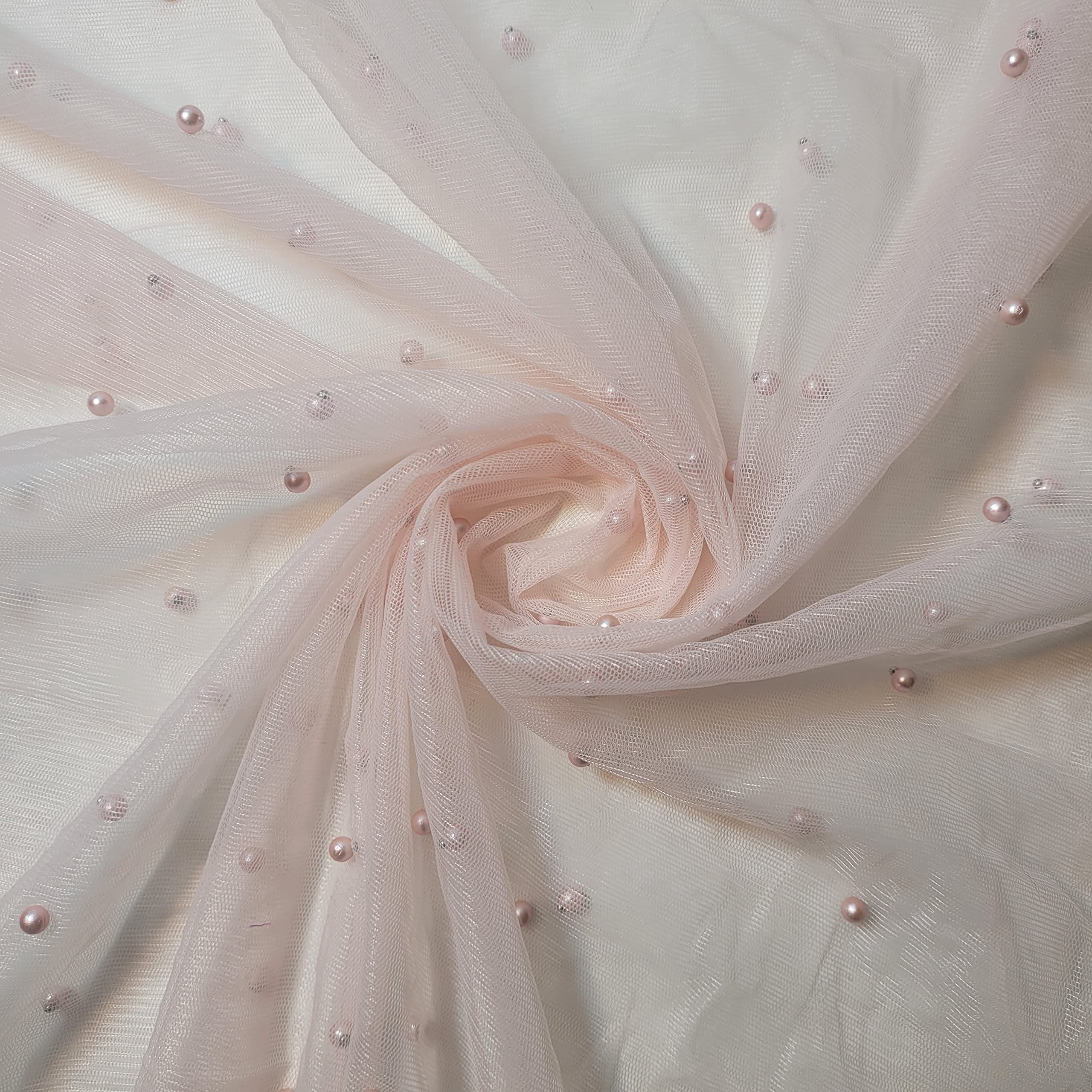 Textile Station 58" Wide Tulle Beaded Pearl Lace Net Fabric Bridal Veil Wedding Backdrop Décor Available in 25 Colours (Col #25, 1 Meter) — image 1