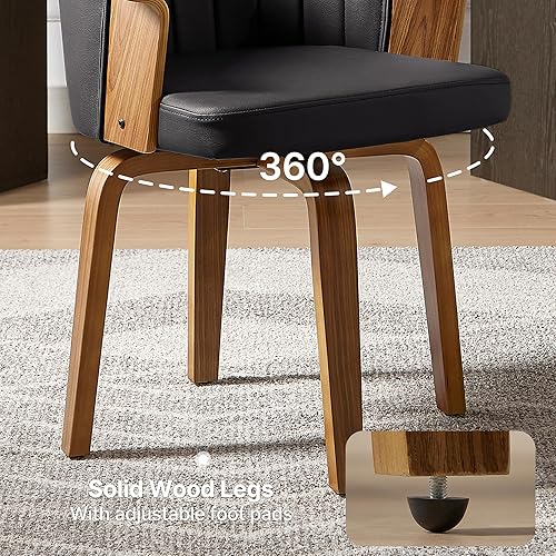 Miniatura 4 de Art Leon Silla de escritorio sin ruedas, silla giratoria moderna de mediados de siglo, silla de escritorio de piel sintética para oficina en casa