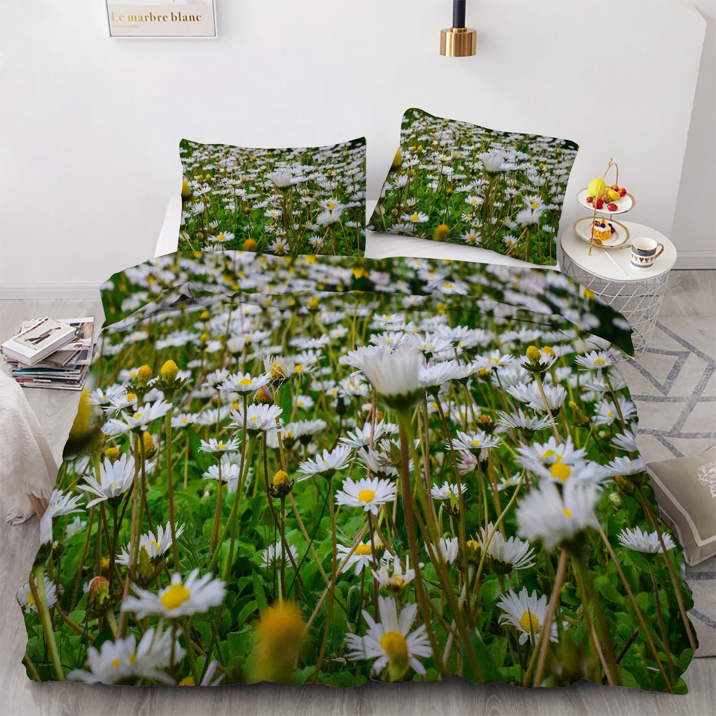 Housse de couette marguerite 90x190 en microfibre douce avec fermeture éclair pratique Kg5102