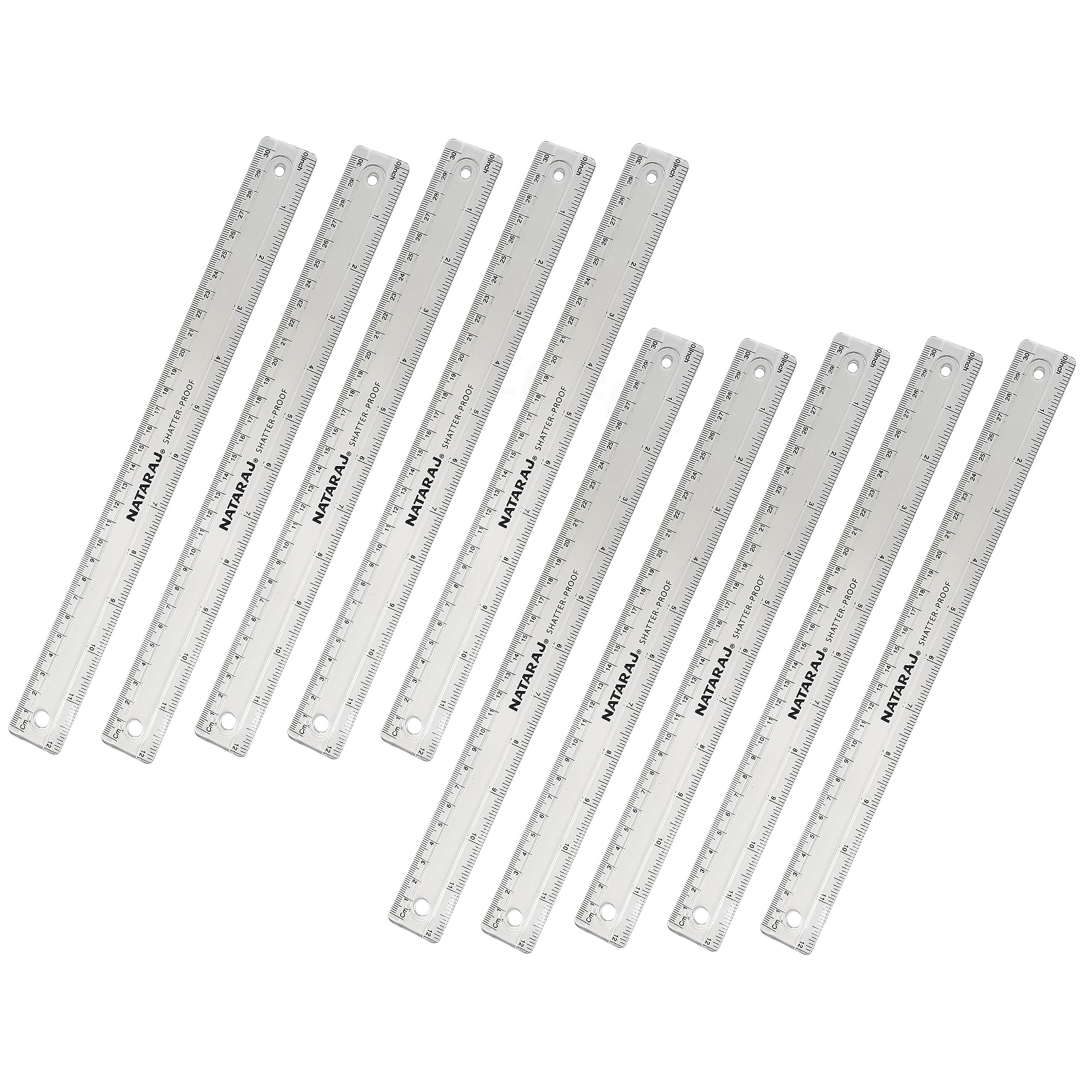 ZOFAX NatShat 30cm Clear Ruler, Pack of 10, Multipack, 12 Inches Shatterproof Plastic Rulers, Metric Transparent Straight Rulers, Measuring Ruler Tool for Student School Office, iZOFAX Black Ball Pen