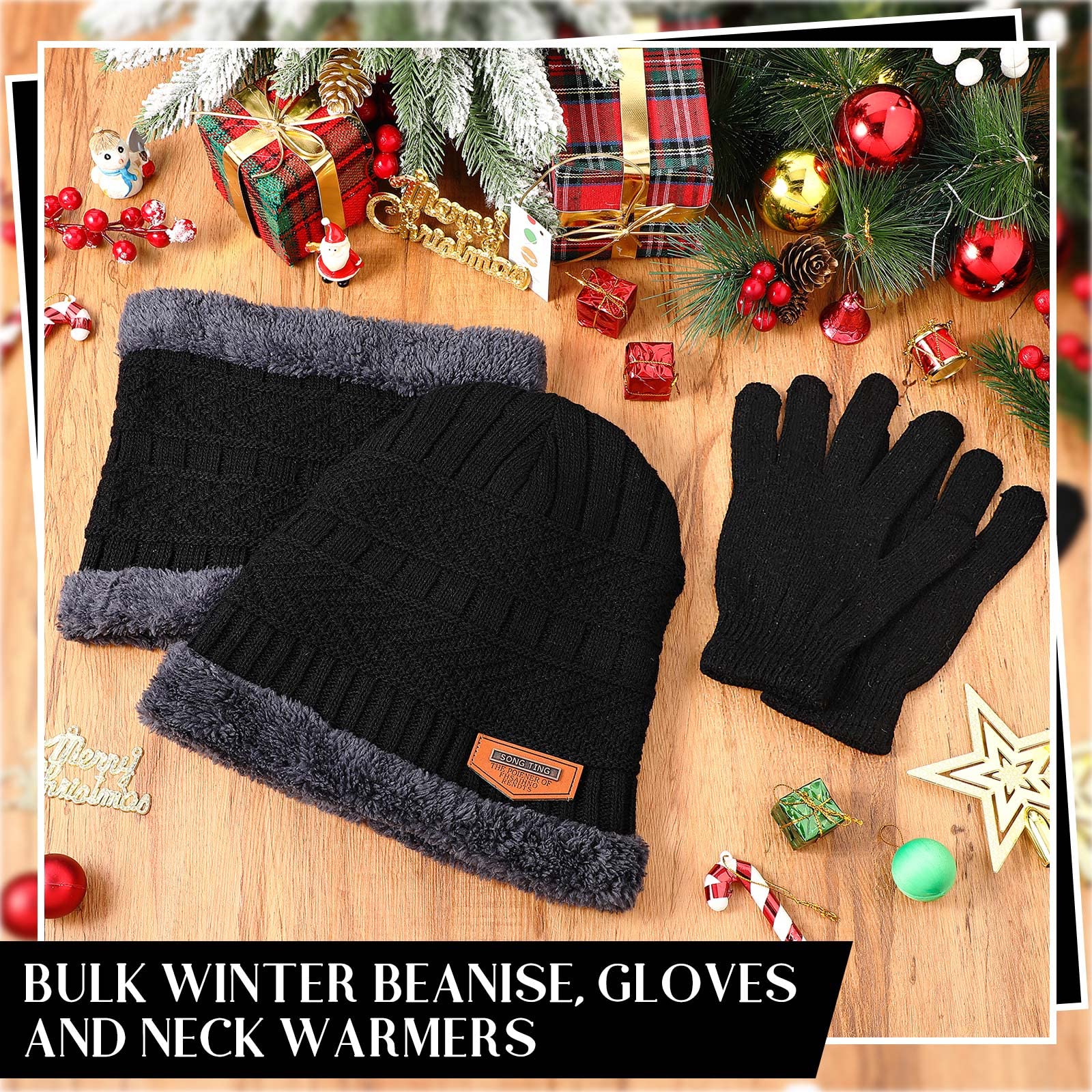 Suhine 108 Stück Wintermützen, Mützen, Handschuhe, Schal, Sets, Unisex, Mütze, Fleece, Hals, warme Schals für Obdachlose, Damen und Herren