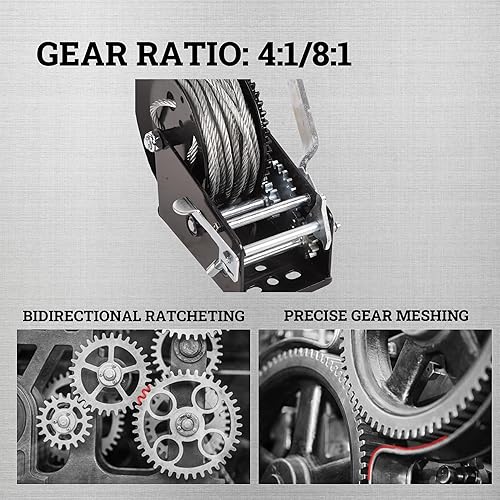 Miniatura 6 de Cabrestante de mano para remolque, cabrestante de 3500 libras, gancho resistente con cable de acero de 33 pies, cabrestante de trinquete operado