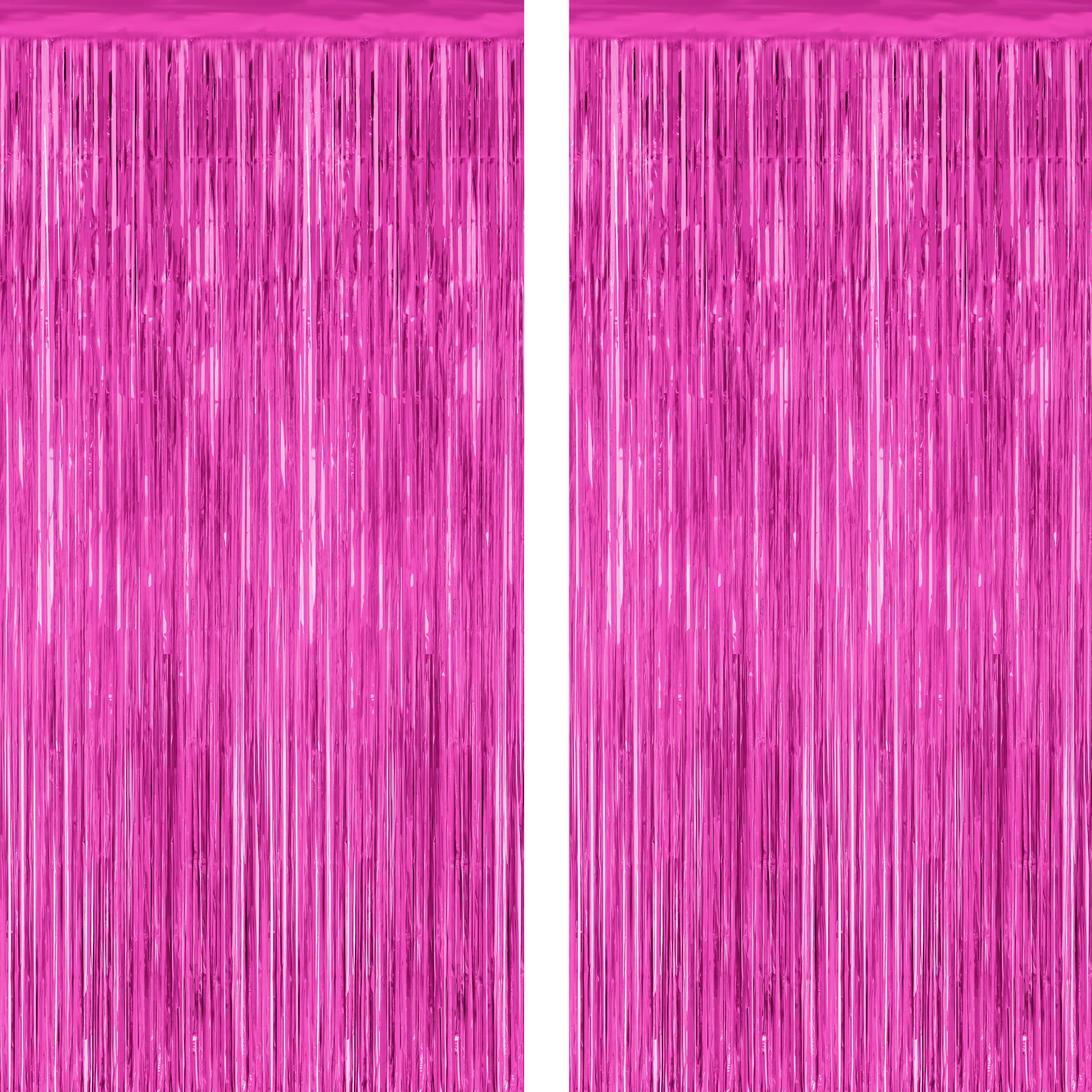 2 Pack Hot Pink Party Decorations, 3.28 FT x 7.05 FT Hot Pink Backdrop, Metallic Rose Red Photo Backdrop Foil Curtains Tinsel Backdrop, Metallic Pink Party Decor Wedding Party Supplies