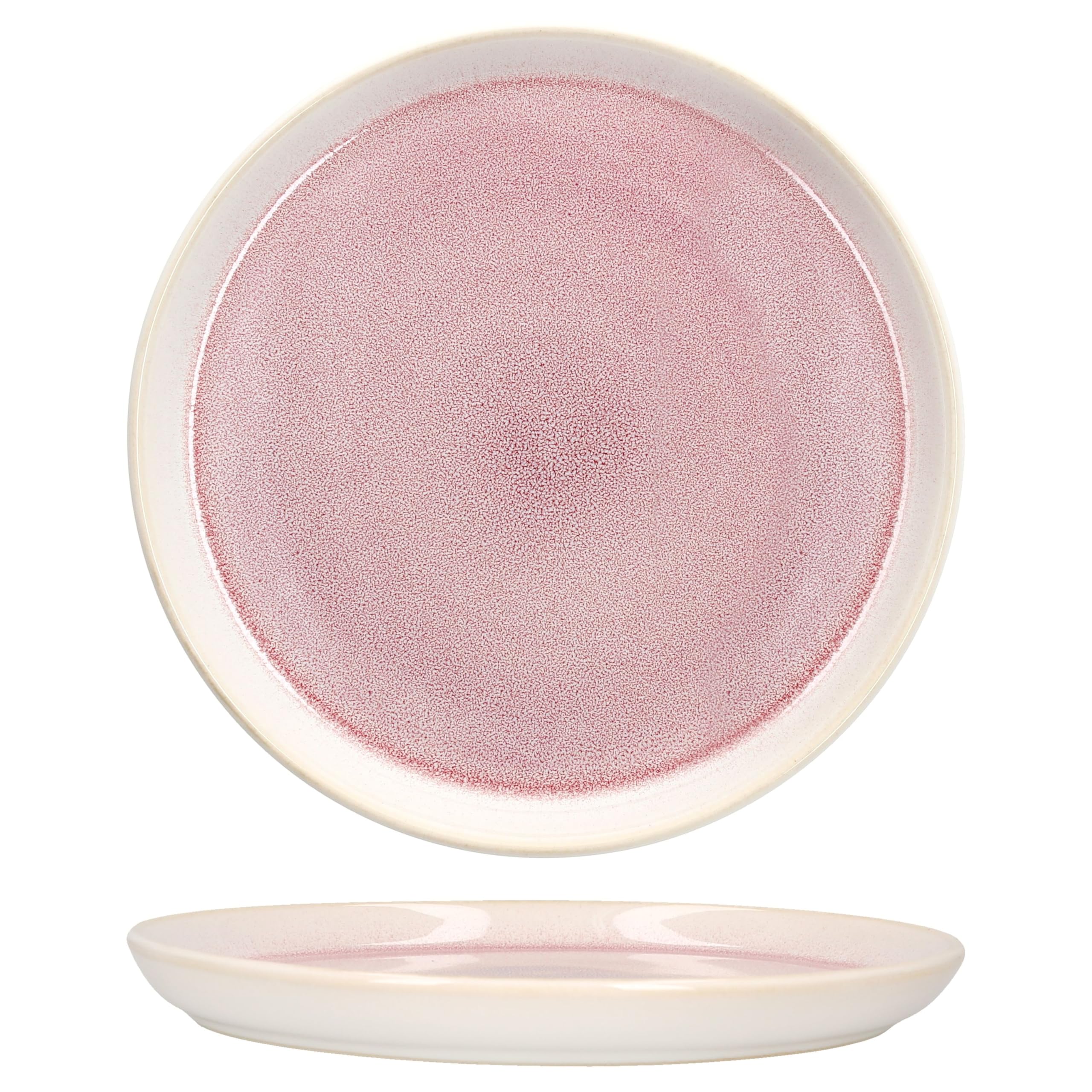 MamboCat Reactive Glaze Paris zestaw 6 talerzy do ciasta, kremowe i różowe, talerze śniadaniowe z kamionki, dla 6 osób, małe talerze do sałatek, deserów itp.
