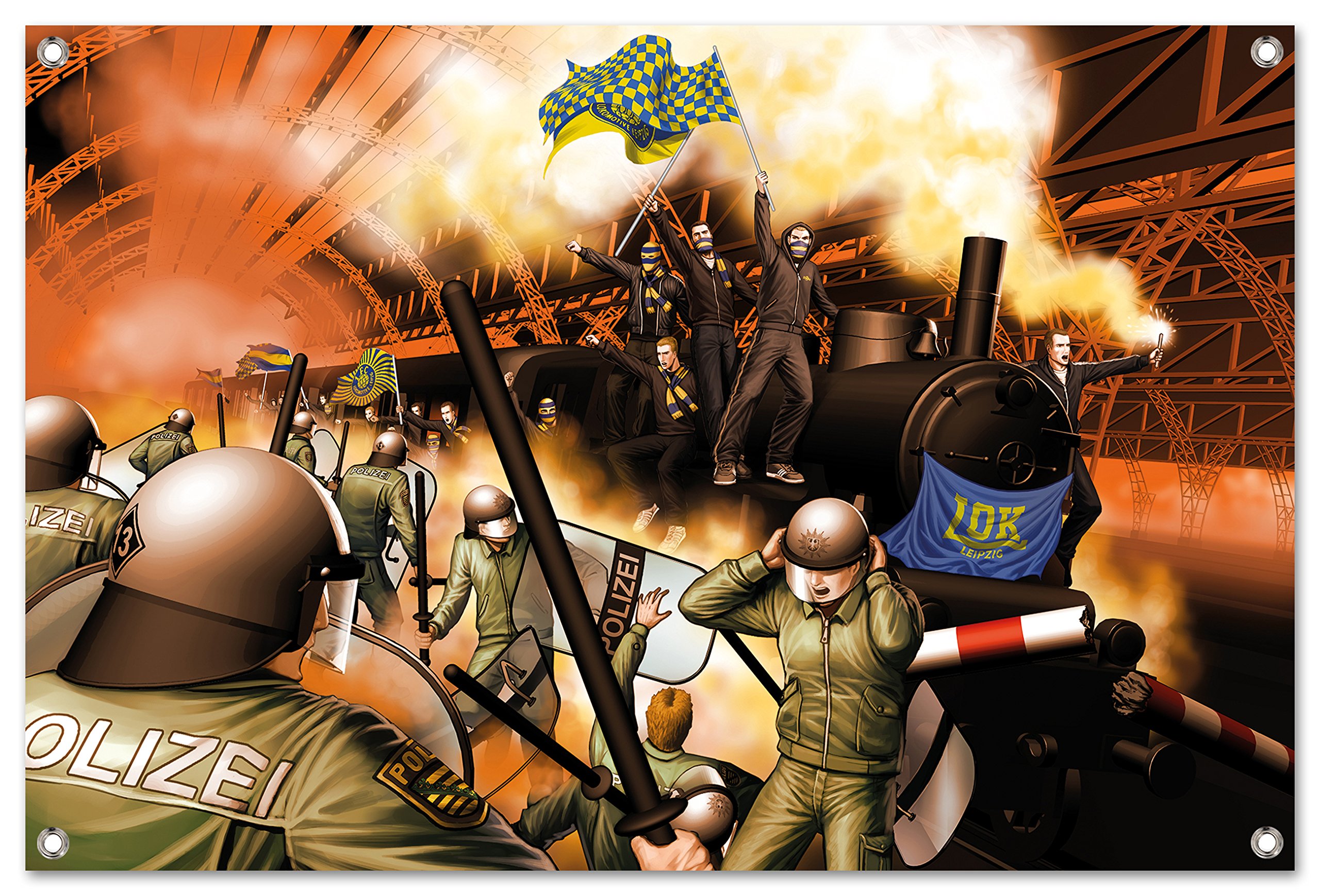 Ultras Leipzig Away Zug Bild auf PVC Plane / PVC Banner inkl Ösen, Maße: 80x60 cm