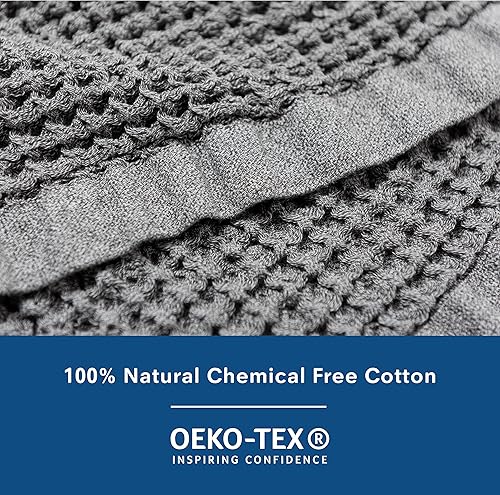 Miniatura 7 de ONSEN Juego completo de toallas de baño, toalla de baño 100% algodón Supima de tejido gofre, deliciosamente suave, duradera, de rápida absorción,