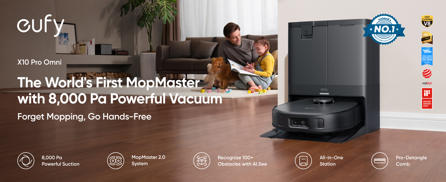 eufy X10 Pro Omni Robot Vacuum and Mop, 8,000 Pa Suction (Black