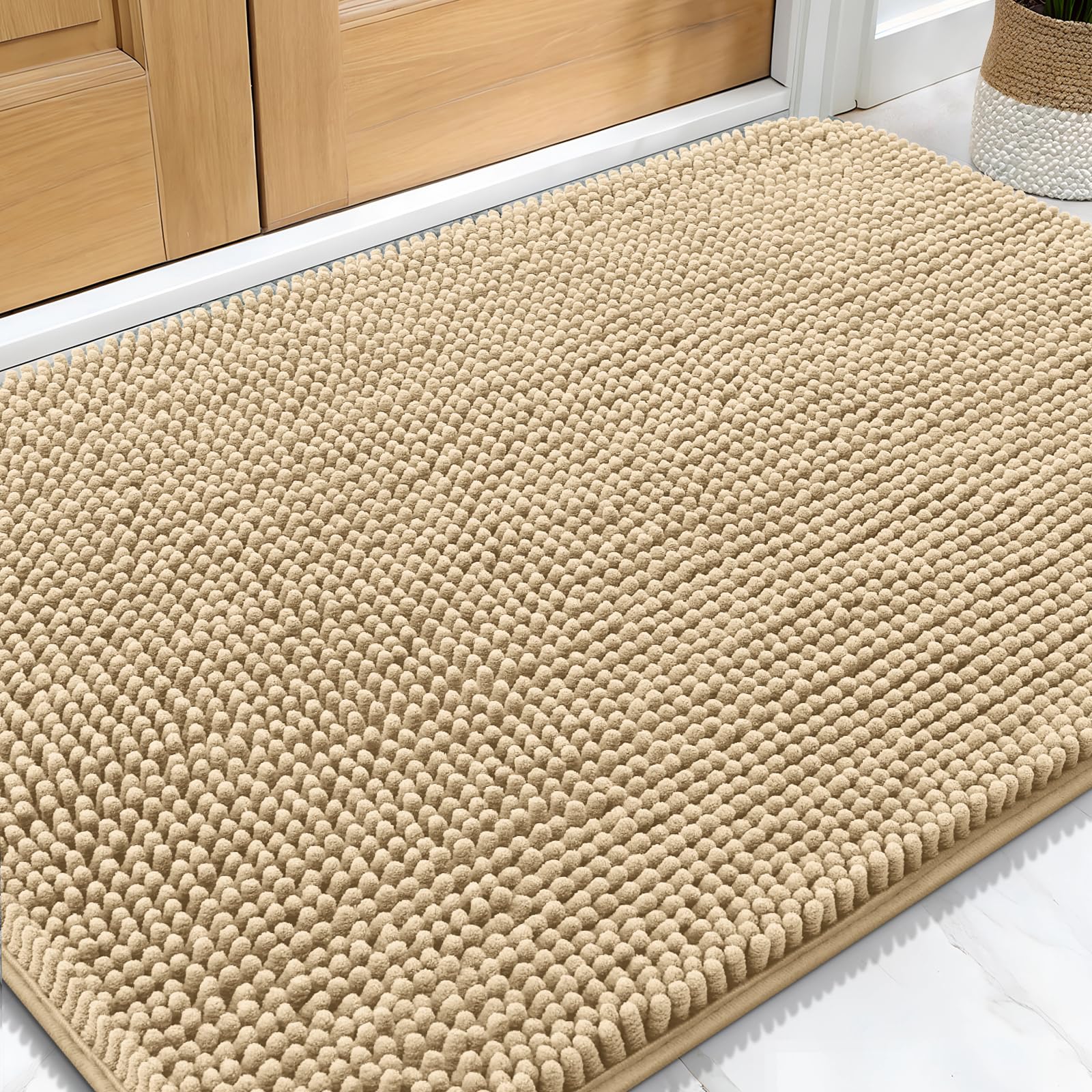 OLANLY Dog Door Mat for Muddy Paws 34x21, Absorbs Moisture and Dirt, Absorbent Non-Slip Washable Doormat, Quick Dry Chenille Mud Mat for Dogs, Entry