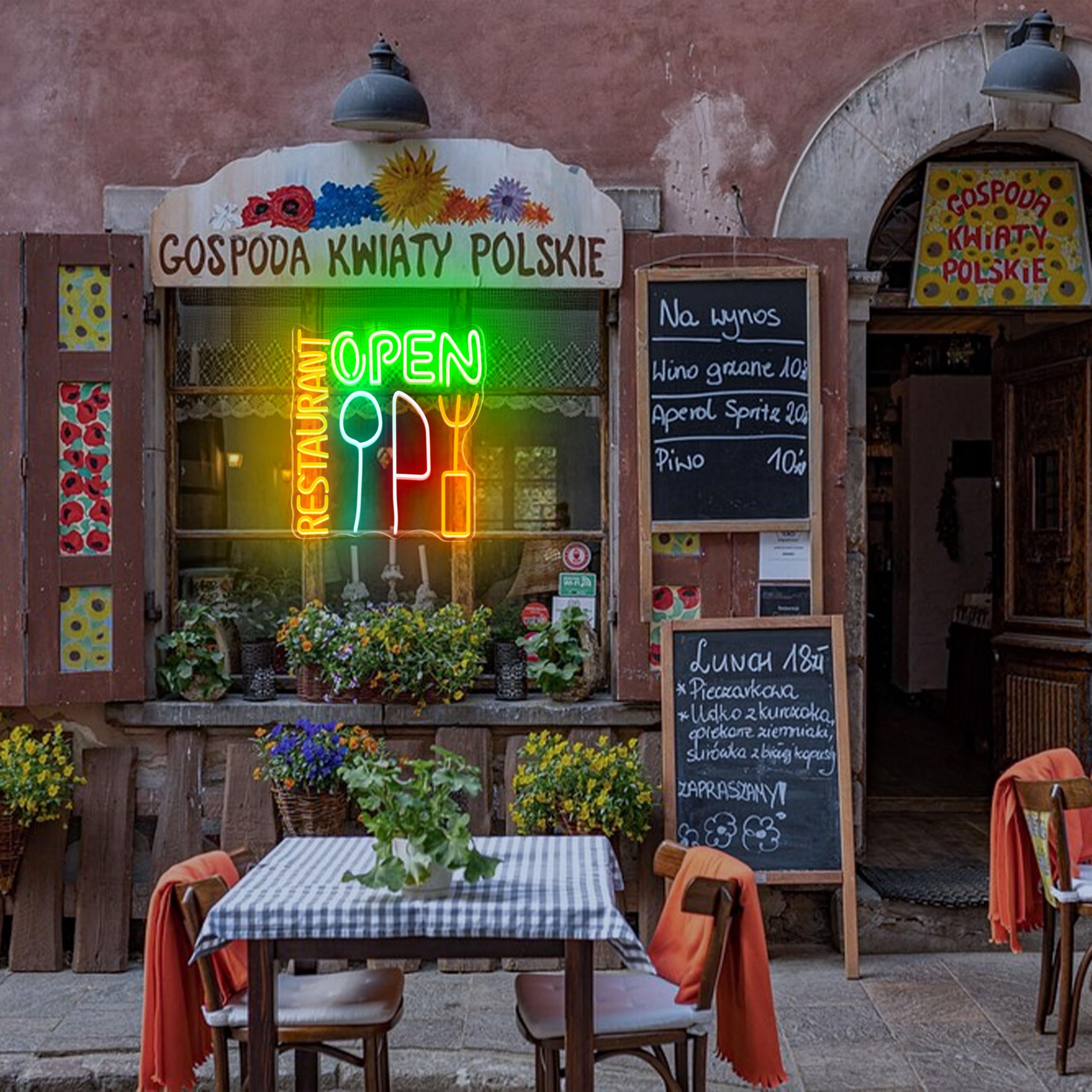 Insegna al neon multicolore con scritta "Restaurant Open", con utensili, alimentata tramite USB, per affari, sala da pranzo, bar, cucina
