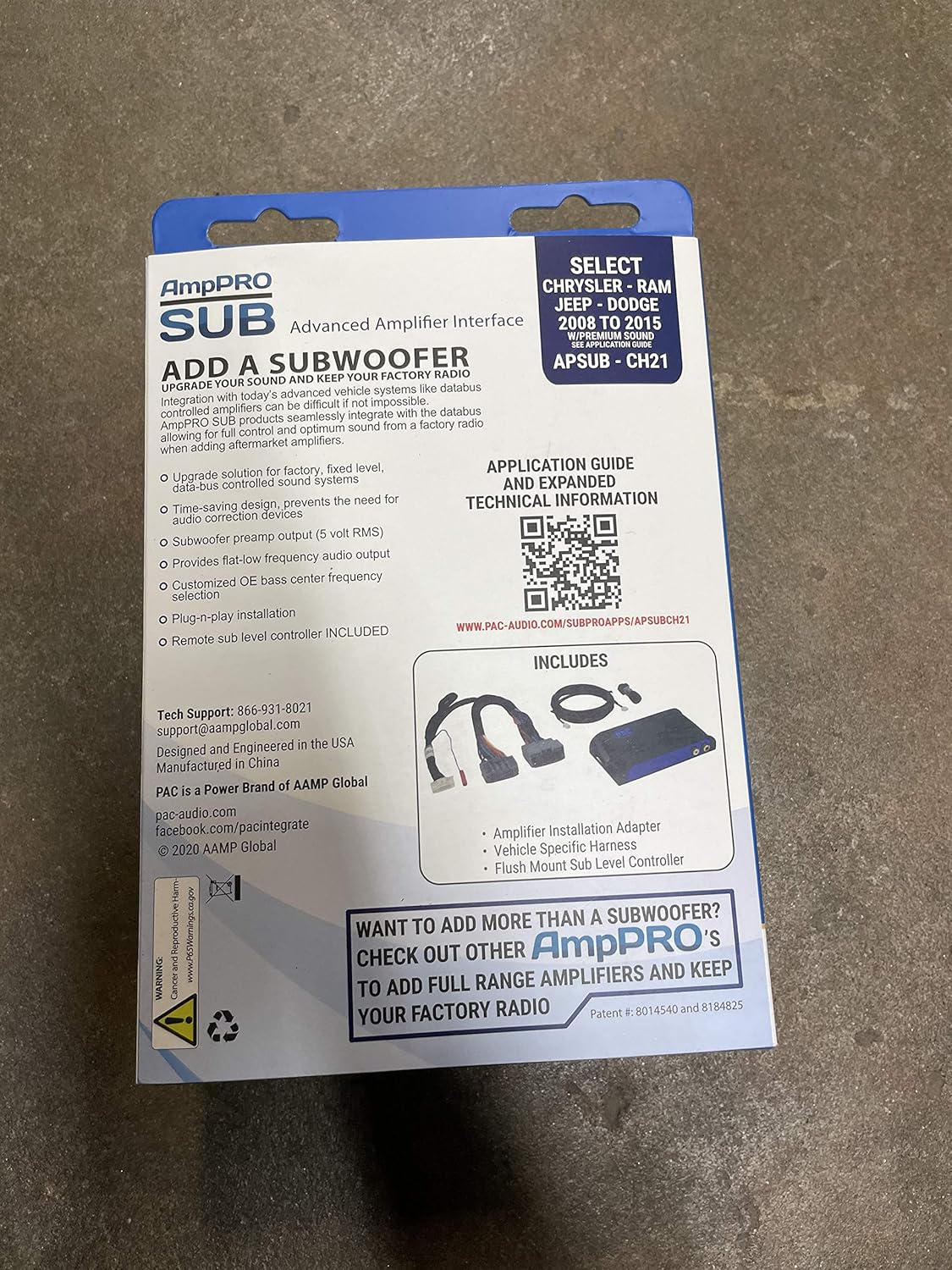 PAC AmpPRO SUB Advanced Amp Interface for Select 2007-2015 Chrysler, Dodge, Jeep, and Ram Factory-Amplified Sound Systems, APSUB-CH21