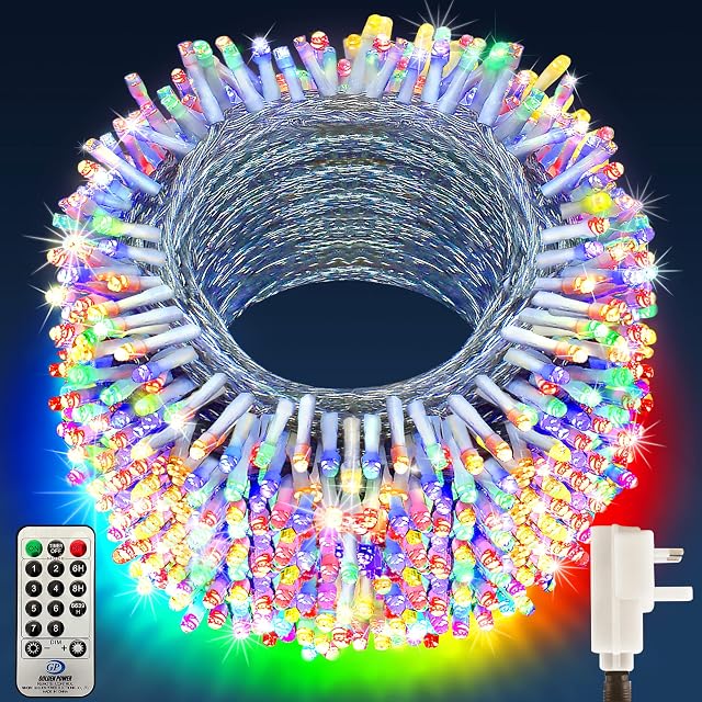 KNONEW Christmas Lights Outdoor Super Length 394ft 1000 LED 8 Modes Fairy Lights with Remote&Timer Waterproof Tree Lights for Home Holiday Garden Party Thanksgiving Xmas Decorations(Multicolor)