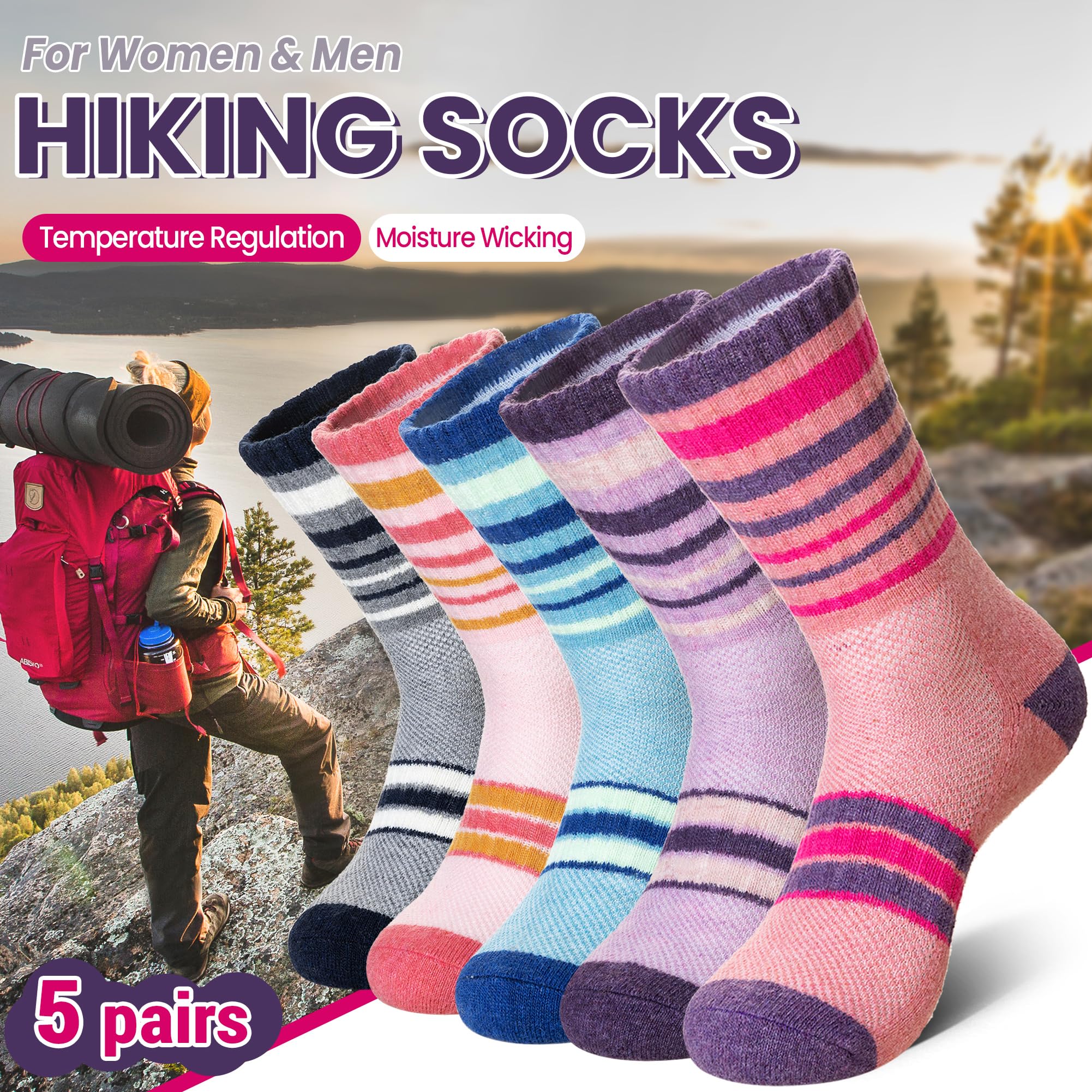 DoSmart Calcetines térmicos de lana merino para senderismo para mujeres y hombres, para invierno, cálidos, absorben la humedad, para botas de trabajo, calcetines de regalo, 5 pares