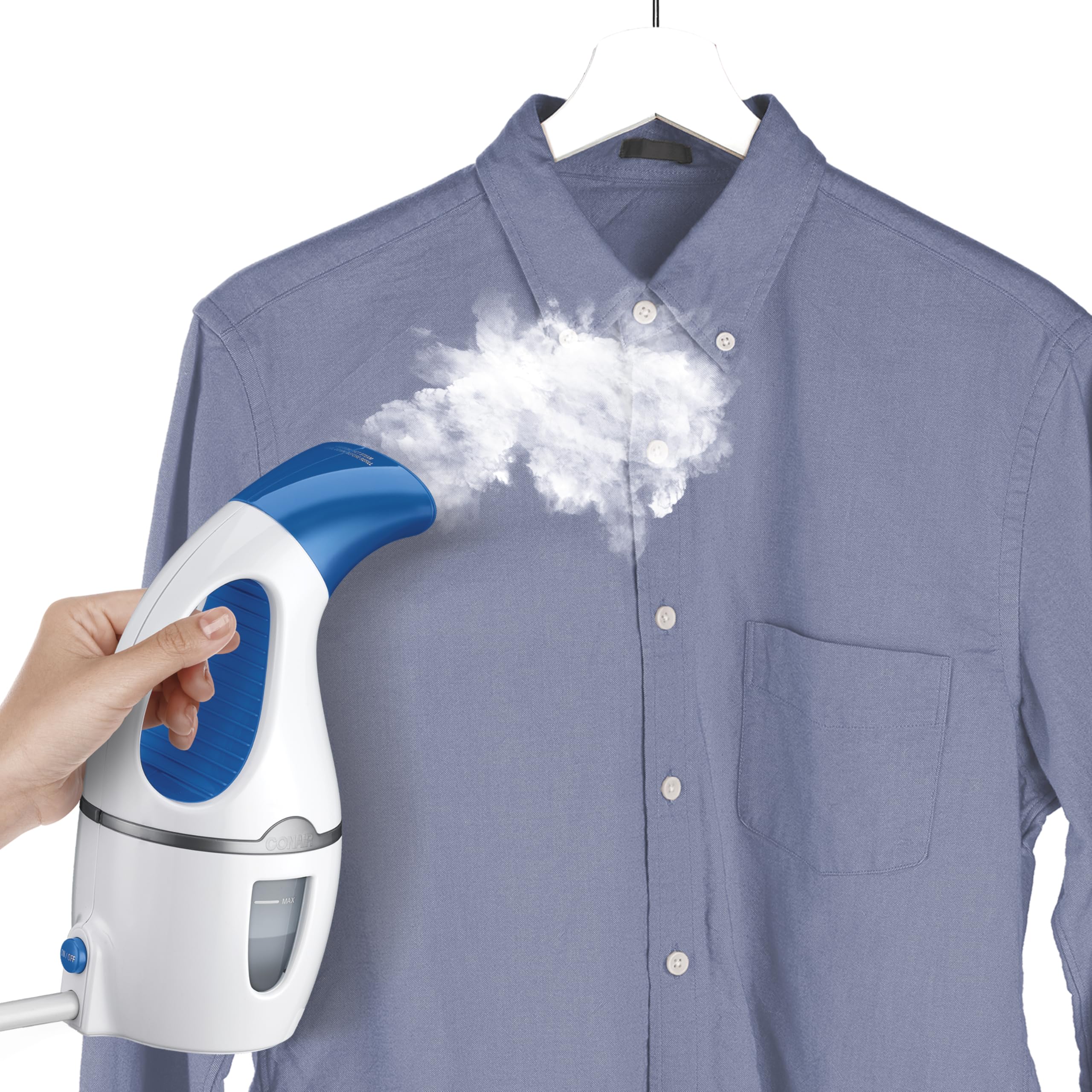 Conair Vapor completo de tela held held steam; genial para viajar y tocar ~ Perfecto para espacios pequeños; blanco/azul