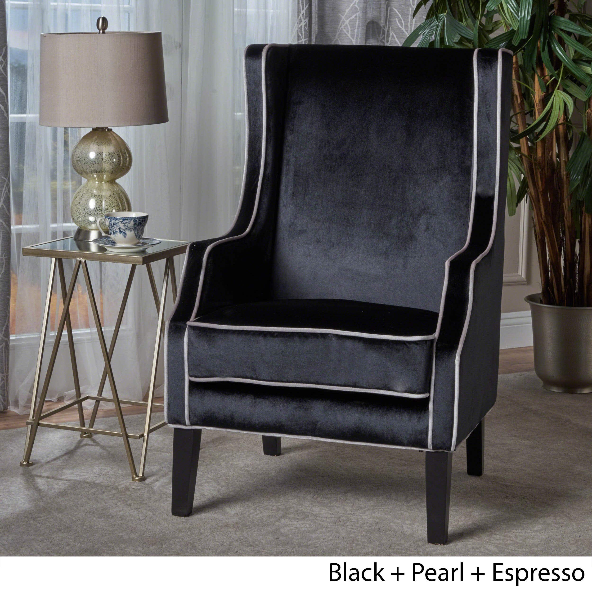 Christopher Knight Home Eddison Traditional Velvet Two-Toned Club Chair with Accent Piping, Black / Pearl / Espresso