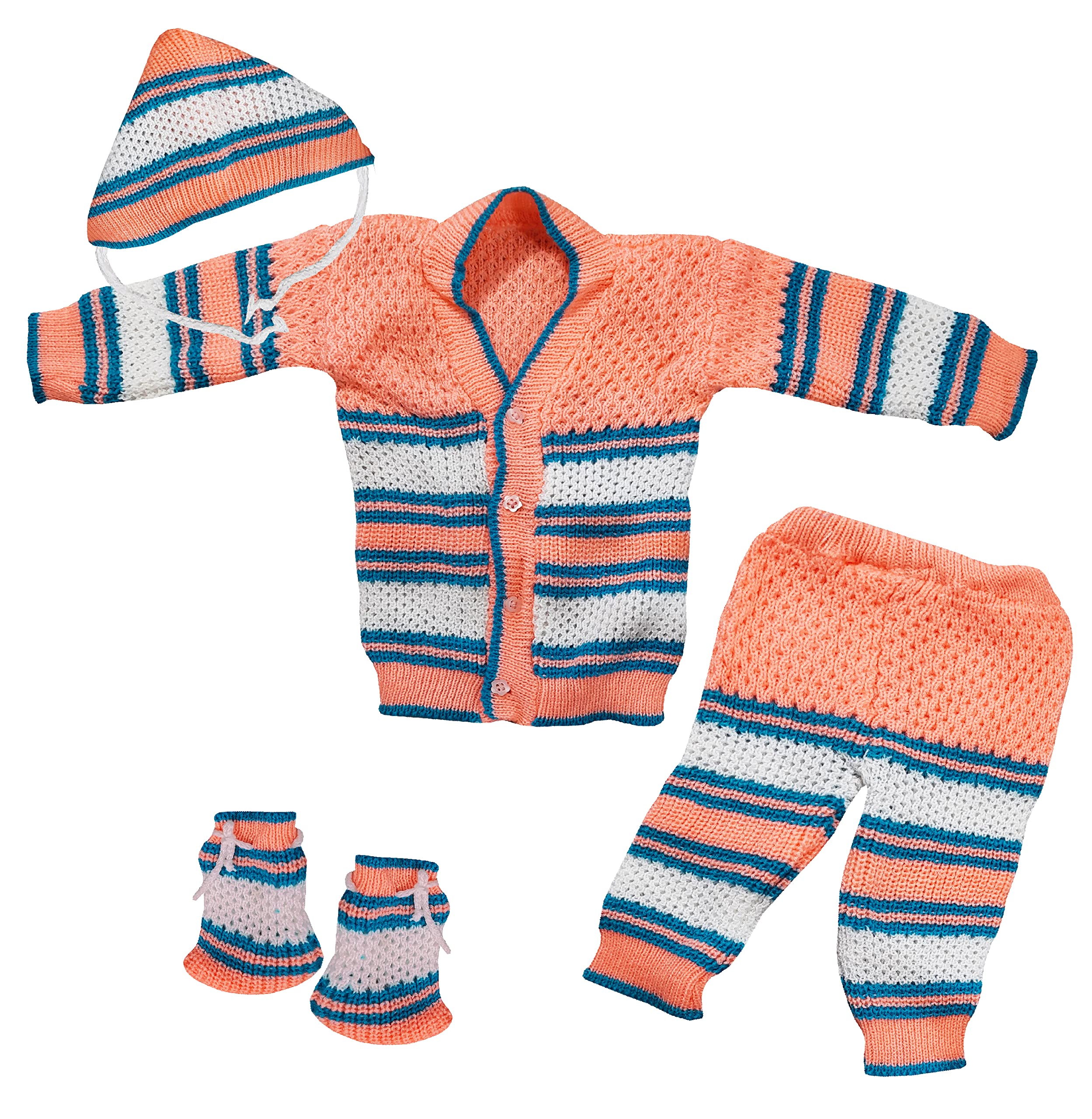 little PANDA Born Baby Sweater for Baby Boys & Baby Girls Woollen Full Sleeves, V Neck Sweater Top, Bottom, Cap & Bootie