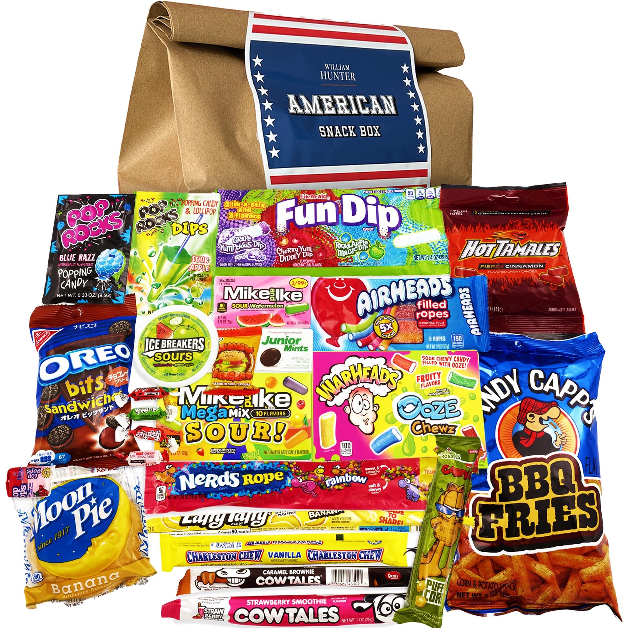 William Hunter American Sweets Gift Bag - Wide Selection Sweet Hamper, Great Value American Sweet Hamper for Children or Adults, Mystery Box of Iconic American Candy