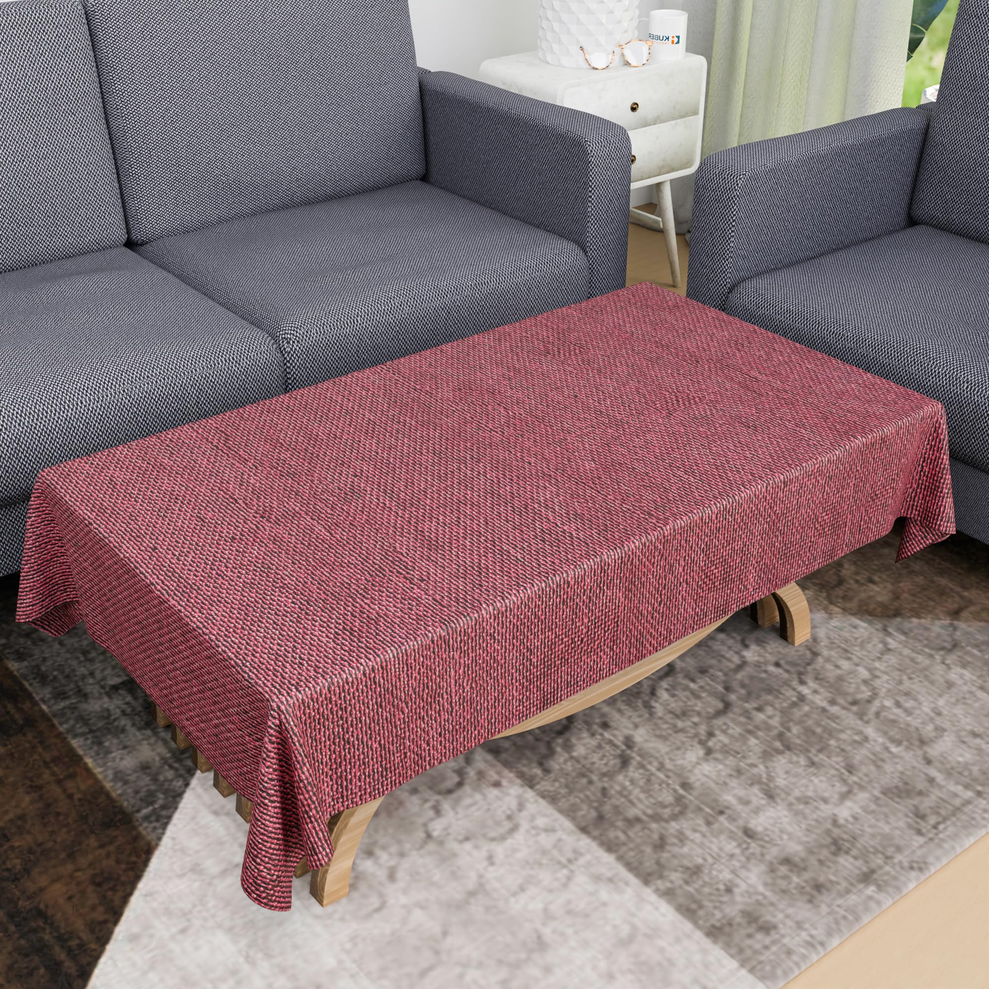 Kuber Industries Center Table Cover | 40x60 Inch | 4 Seater Kitchen Table Cloth | Jute Fabric Table Cloth | Tabletop Cover | Tea Table Cover | Decorative Table Cover | Study Table Cloth | Maroon