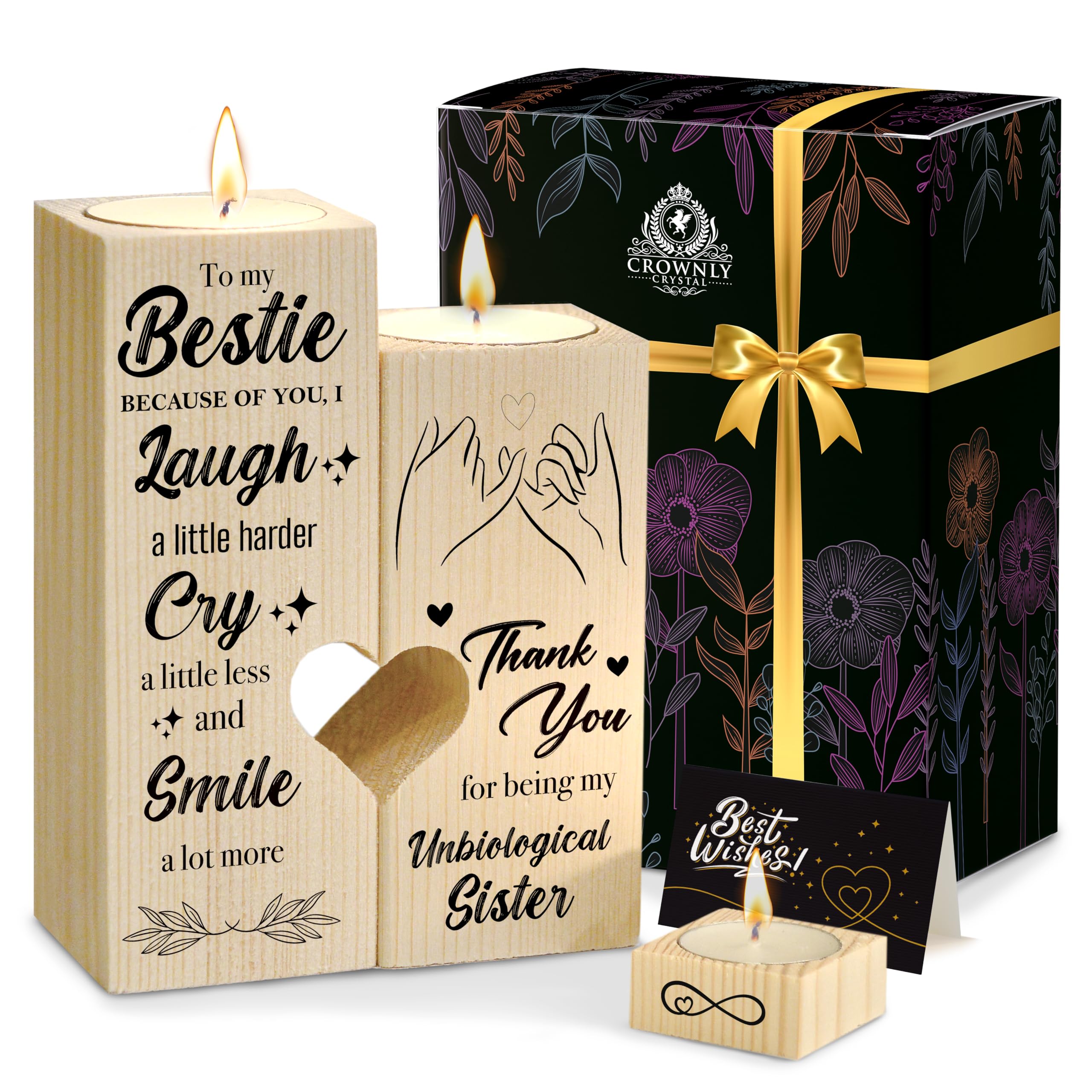 CROWNLY® Bestie Gifts for Women Personalised Thank You Sister Birthday Friend Candle Holder Gift Ideas