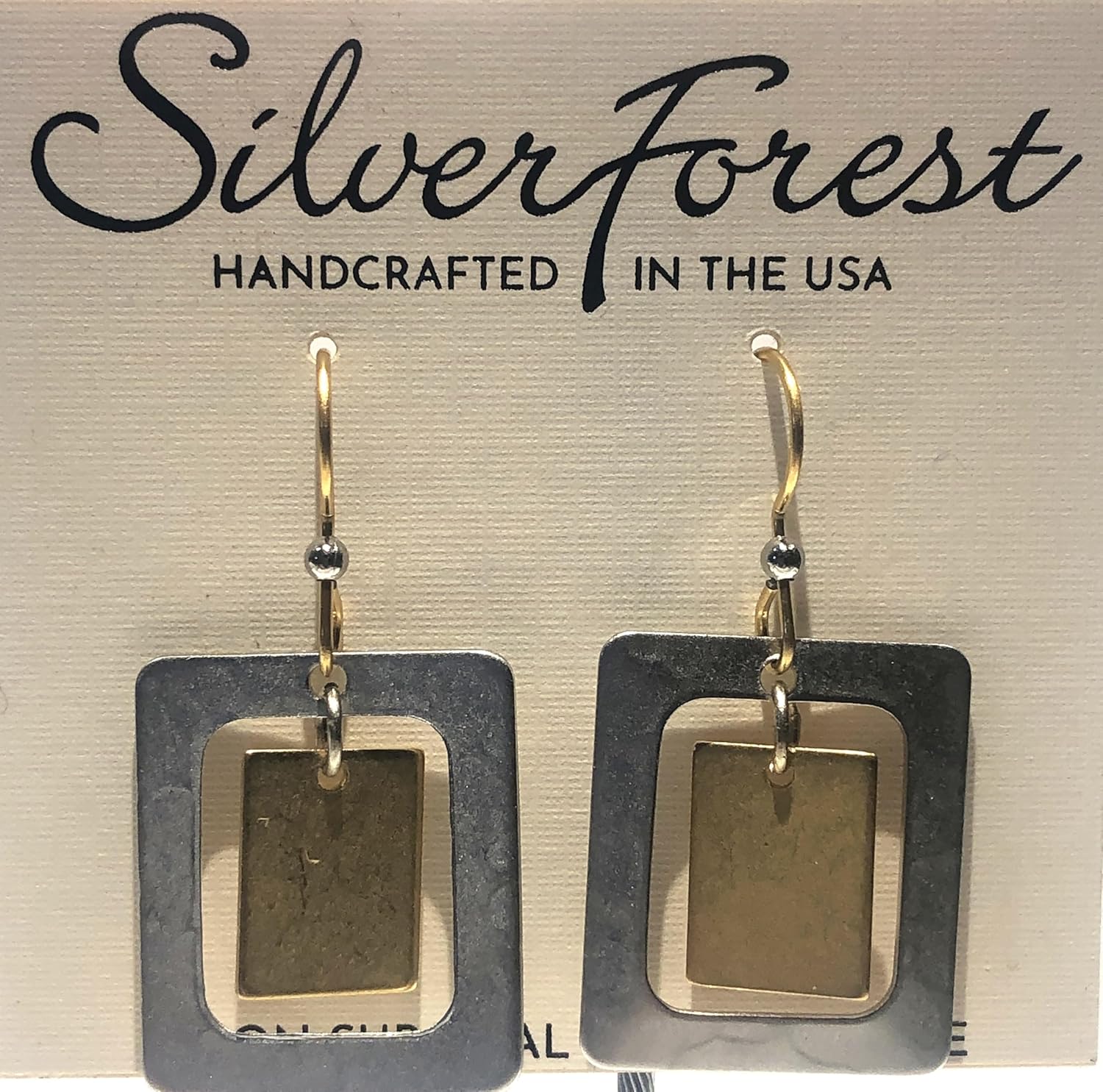 Silver Forest Hammered Rectangle Duo Pierced Earrings NE-2401 - Image 2