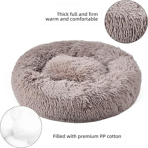 Miniatura 4 de Aalklia Cama para gatos y perros, cama mullida y suave para mascotas con parte inferior antideslizante y parte inferior impermeable, redonda dona