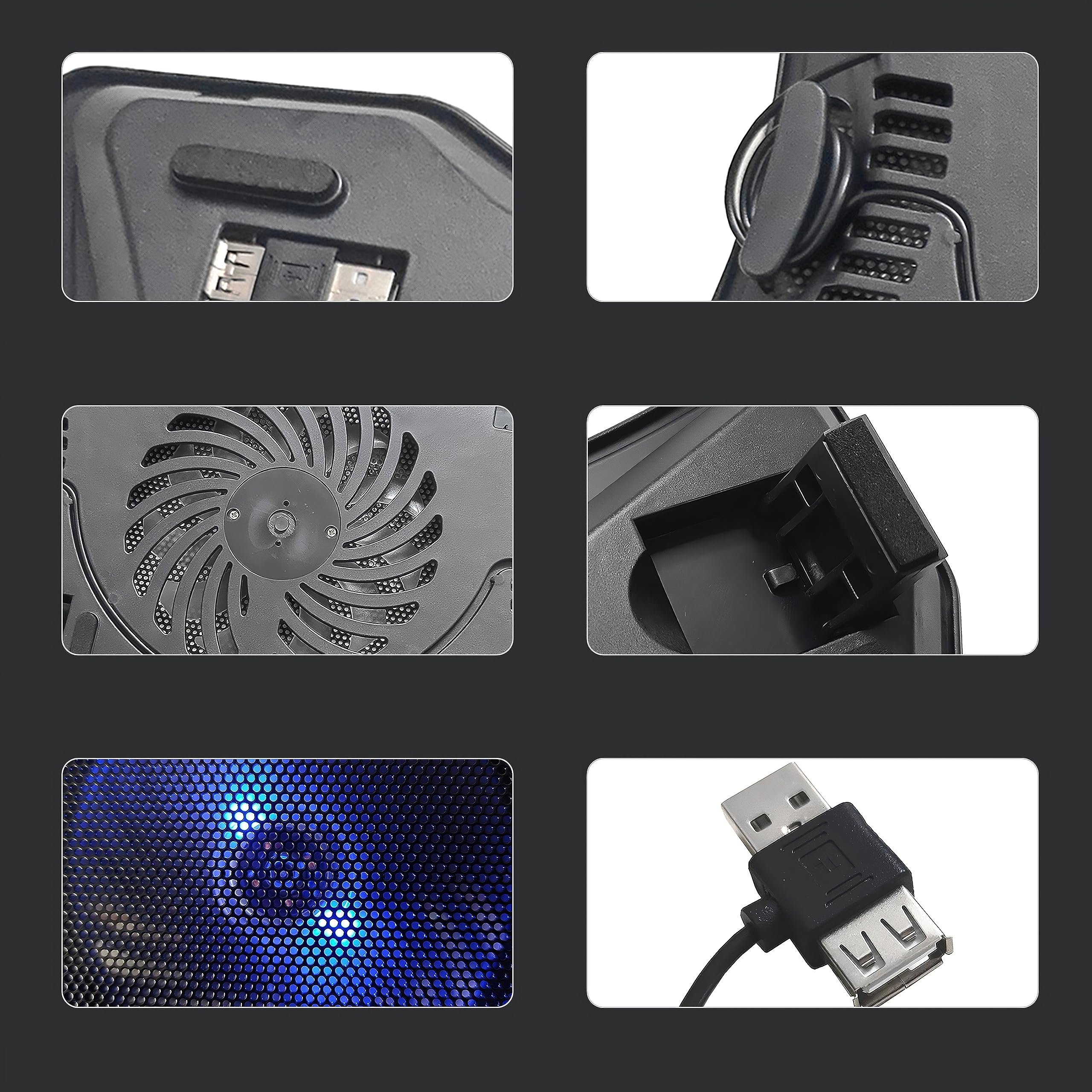 Retoo Base di Raffreddamento, PC portatile, Supporto ventilato per computer portatile di gioco, Per Laptop da Gaming, Forte ventole, Stabile e silenziosa, 2x USB, Luce LED Blu, Per PS4, PS5, Xbox One