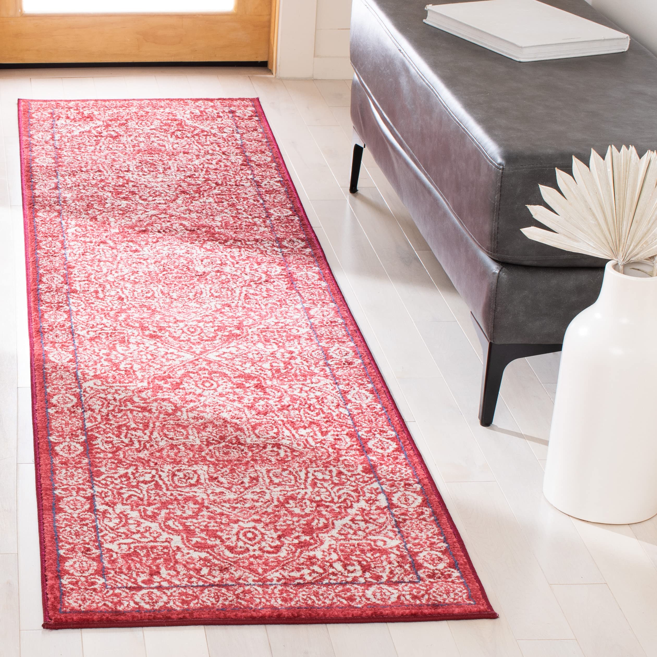 SAFAVIEH Brentwood Collection Runner Rug - 2' x 6', Red & Ivory, Medallion Distressed Design, Non-Shedding & Easy Care, Ideal for High Traffic Areas